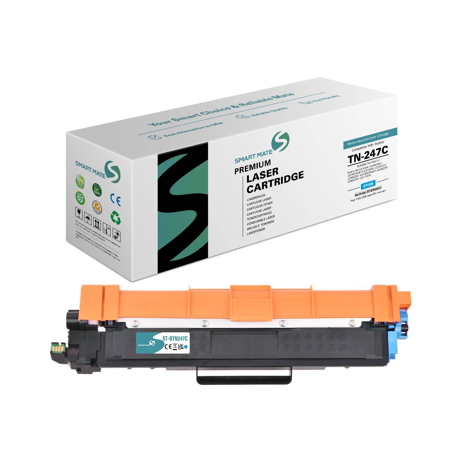 SmartMate wiederaufbereiteter Laser Toner Patrone für Brother TN-247C Cyan