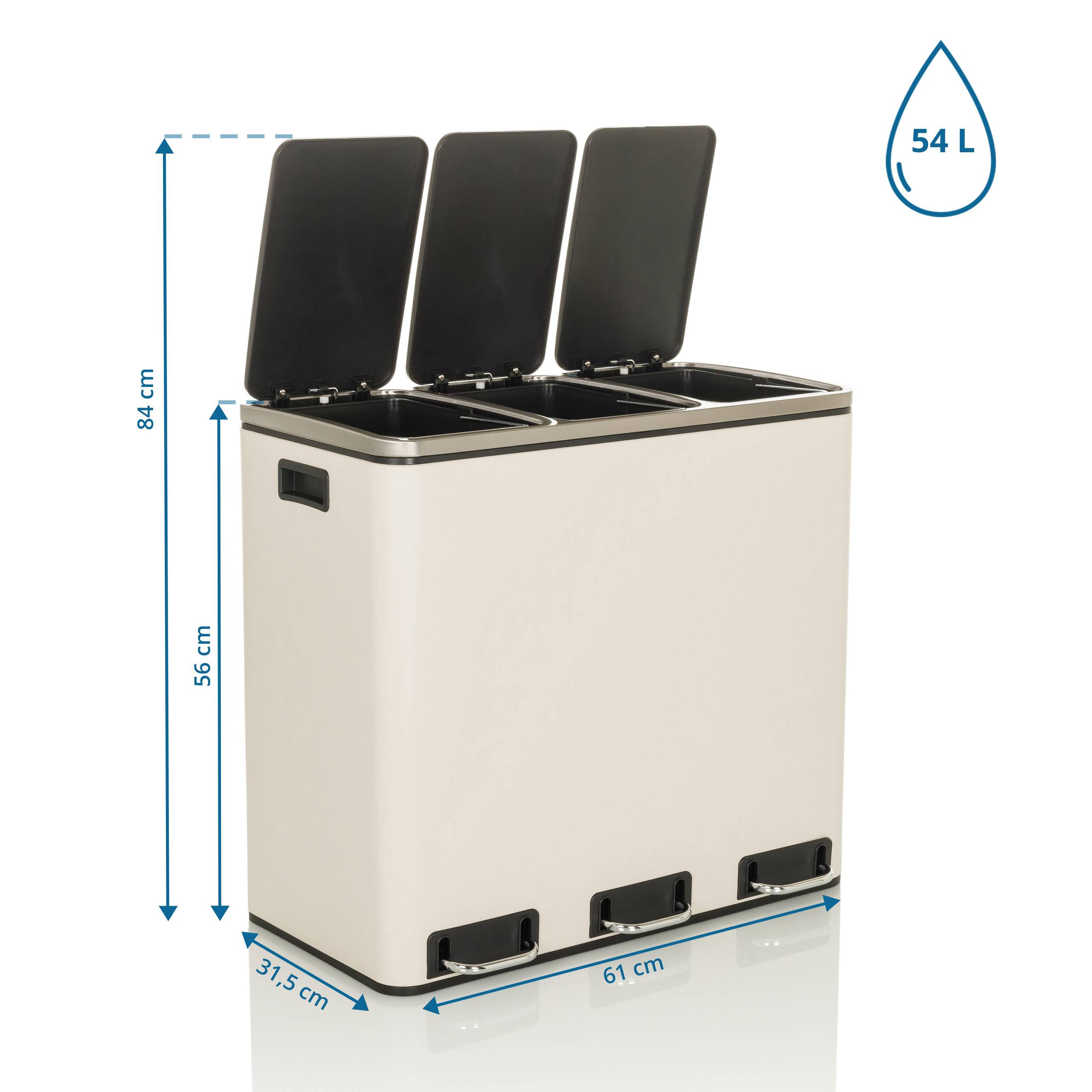 Abfallsammler Mülltrennsystem Clean 9 - 54L (3x18L) Stahl beige hjh OFFICE