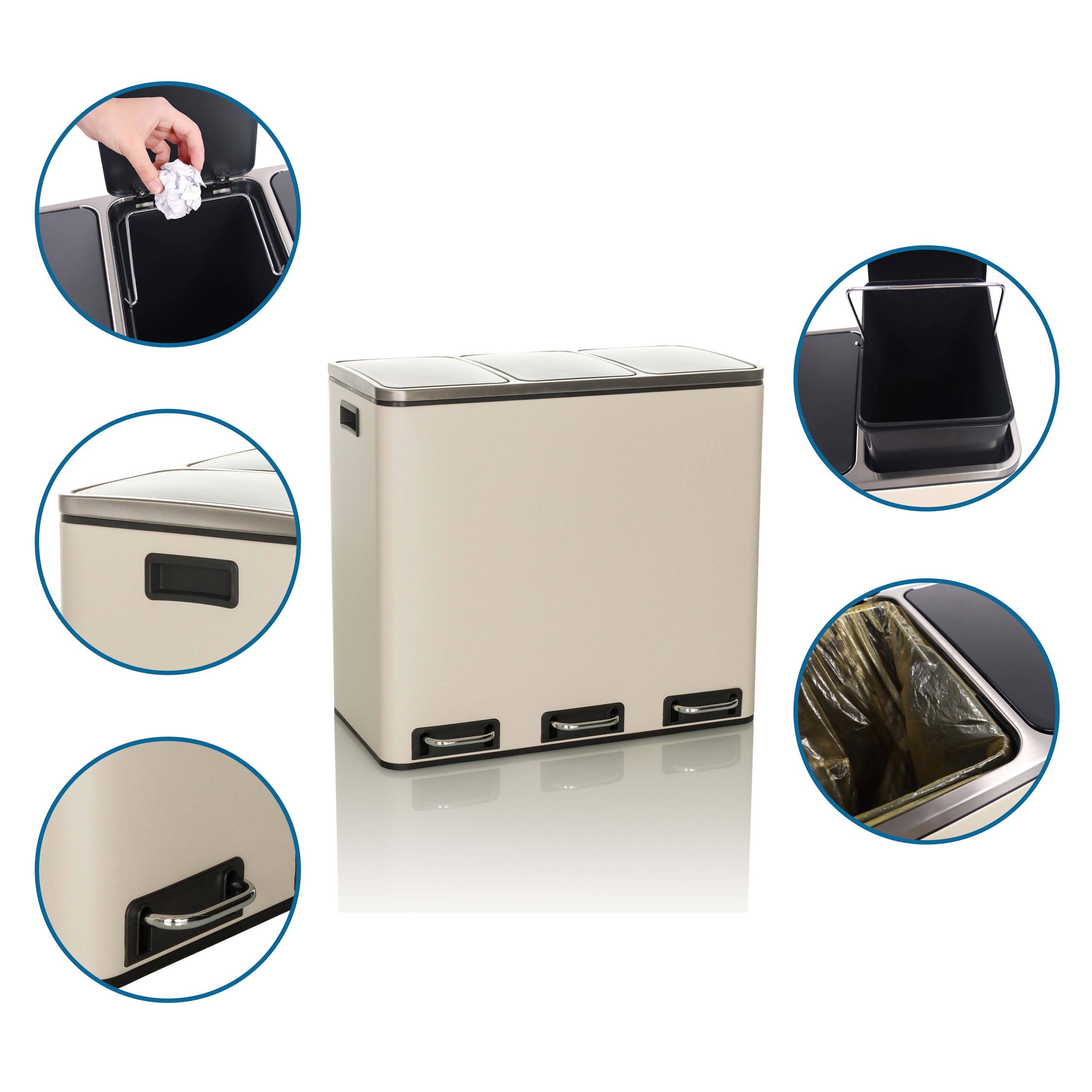 Abfallsammler Mülltrennsystem Clean 9 - 54L (3x18L) Stahl beige hjh OFFICE