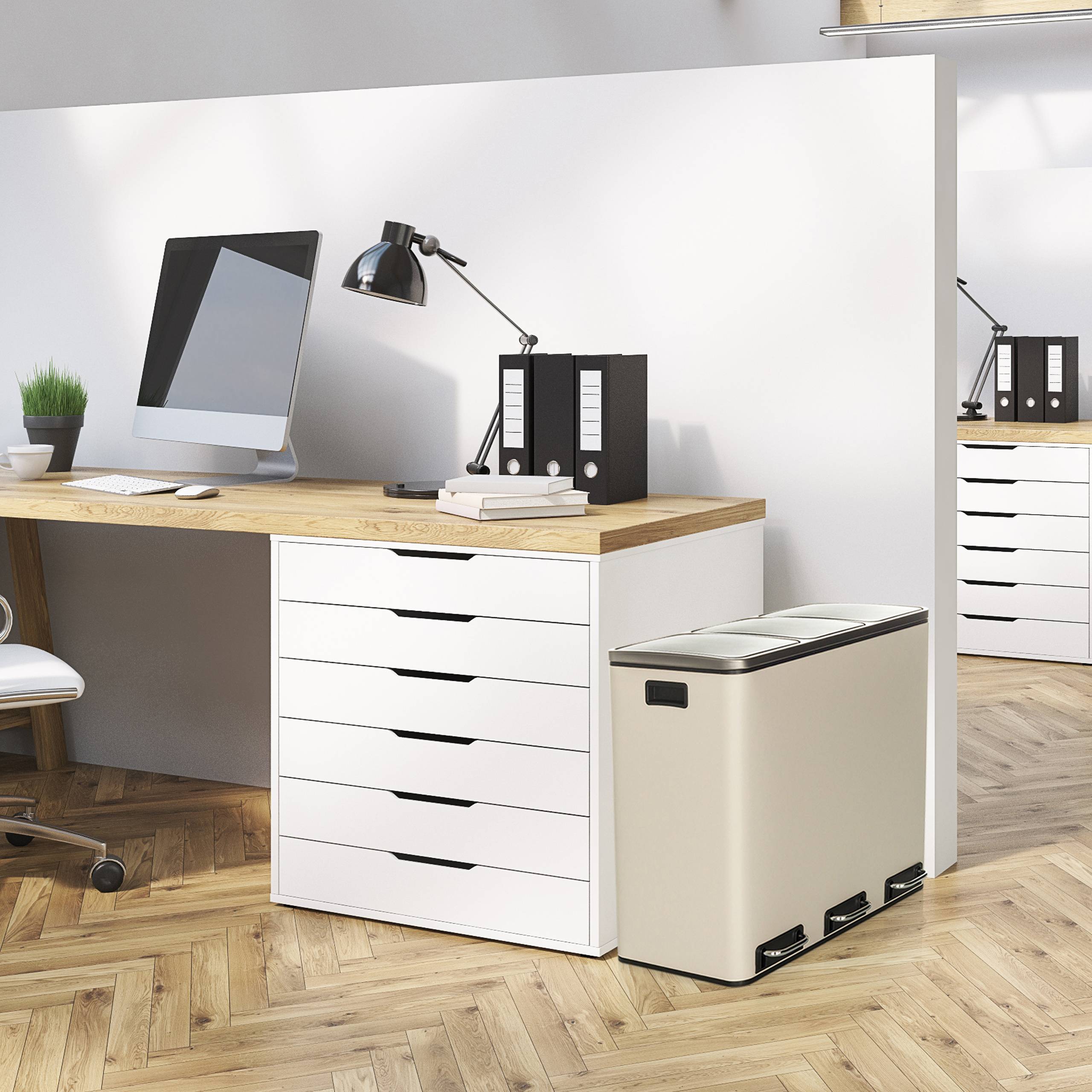 Abfallsammler Mülltrennsystem Clean 9 - 54L (3x18L) Stahl beige hjh OFFICE