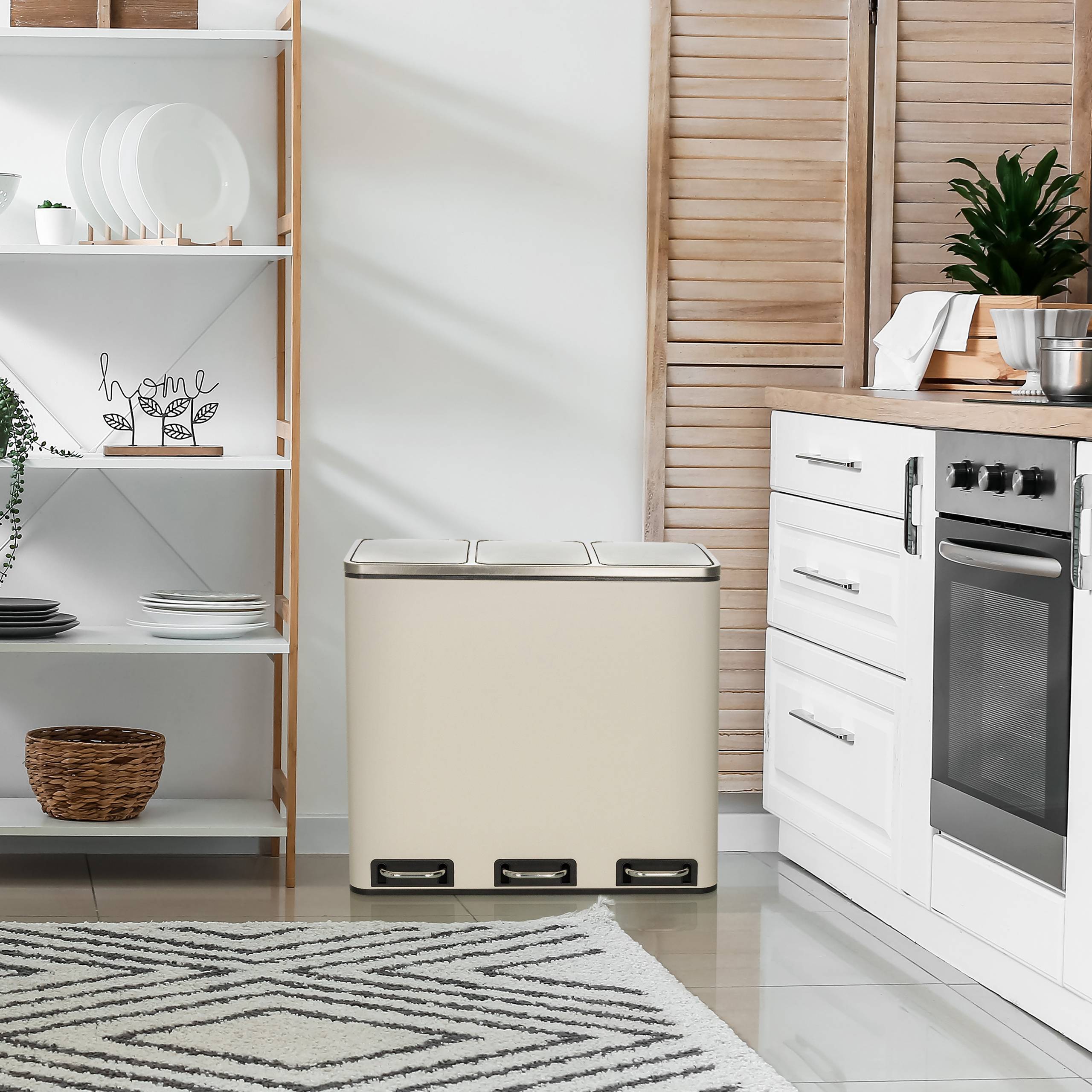 Abfallsammler Mülltrennsystem Clean 9 - 54L (3x18L) Stahl beige hjh OFFICE