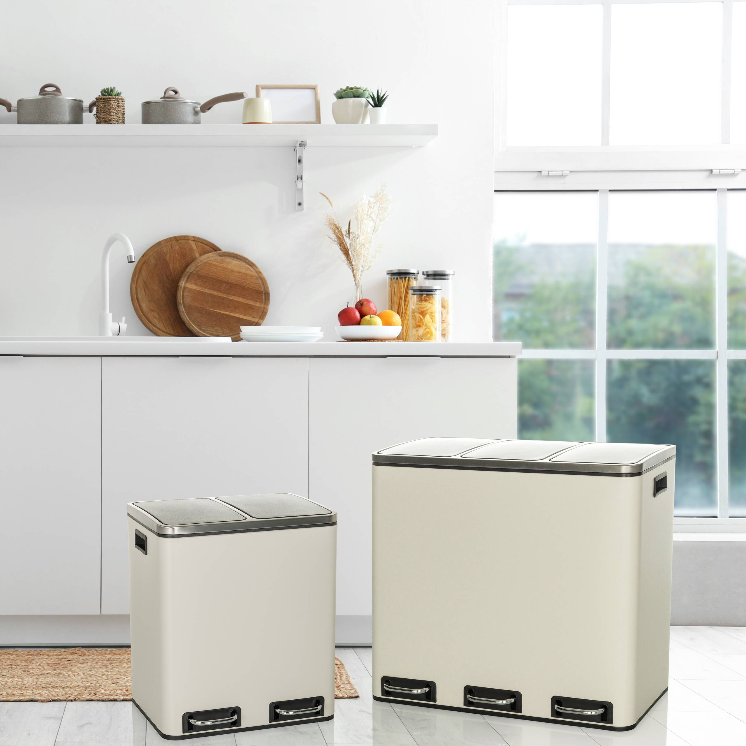 Abfallsammler Mülltrennsystem Clean 9 - 54L (3x18L) Stahl beige hjh OFFICE