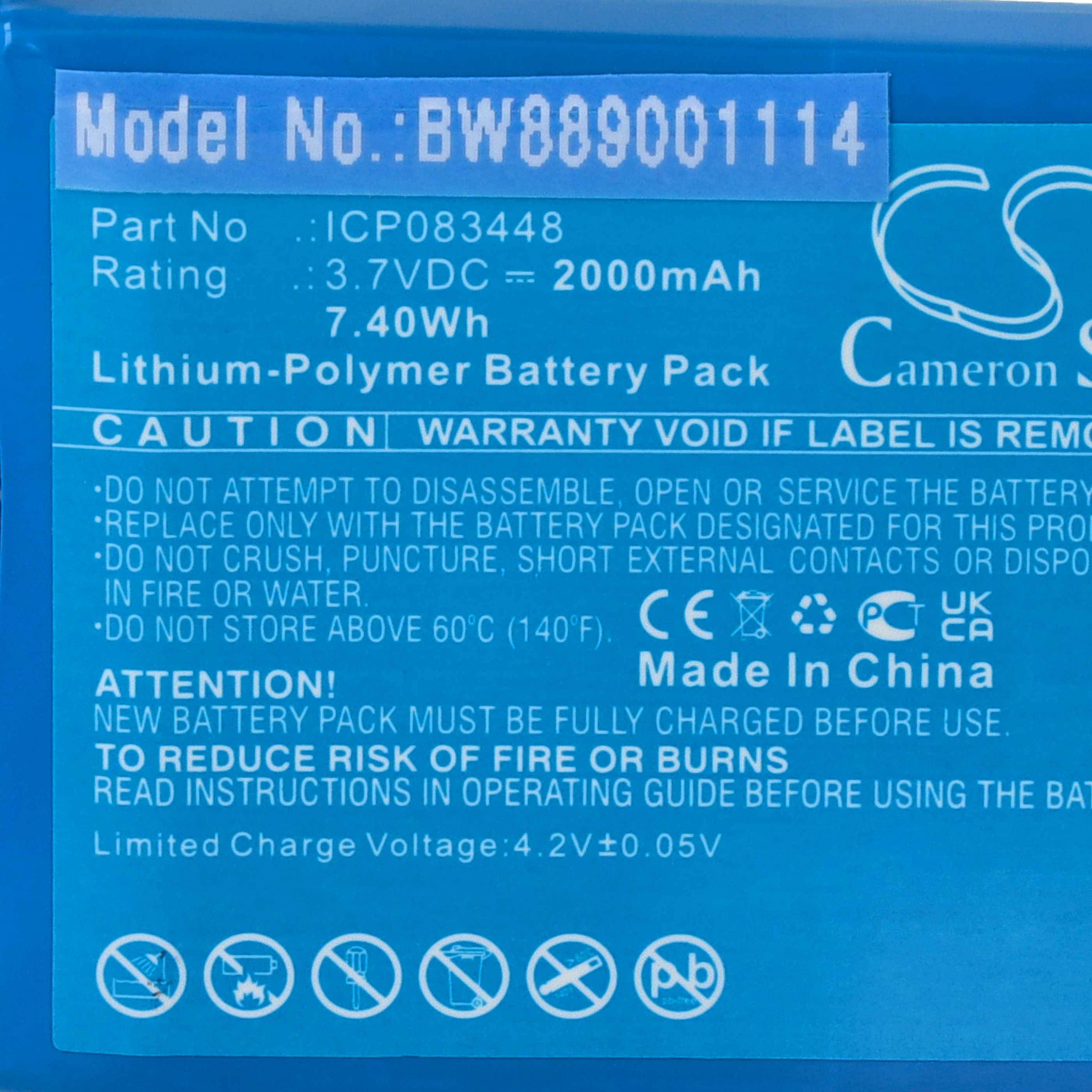 vhbw Akku Ersatz für Midland ICP083448, JHHY903448A für Funkgerät, Walkie Talkie (2000 mAh, 3,7 V, Li-Polymer)