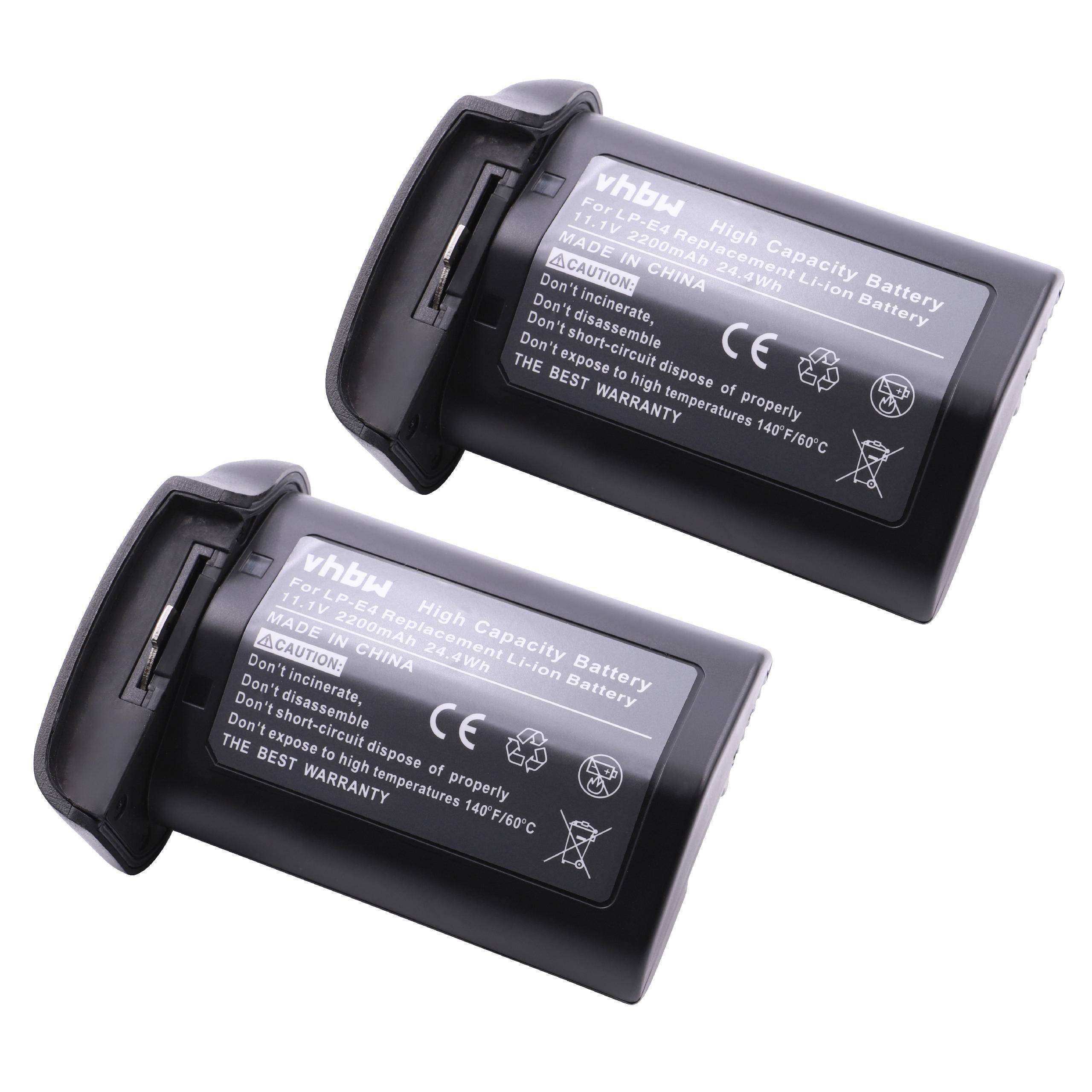 vhbw 2x Akku Ersatz für Canon LP-E4N, LP-E4 für Kamera (2200 mAh, 11,1 V, Li-Ion)