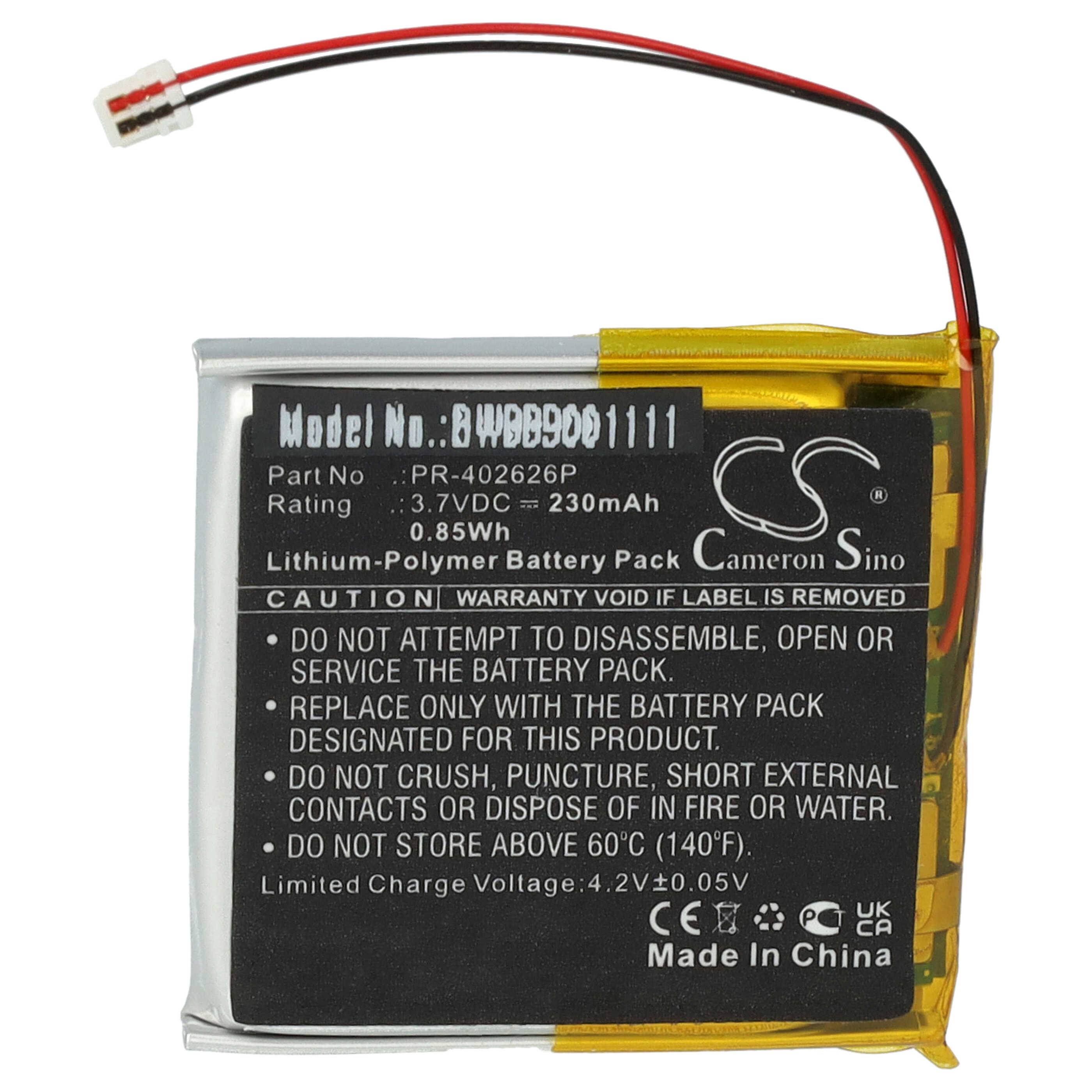 vhbw Akku Ersatz für Suunto PR-402626P für Smartwatch Uhr Fitnessarmband (230 mAh, 3,7 V, Li-Polymer)