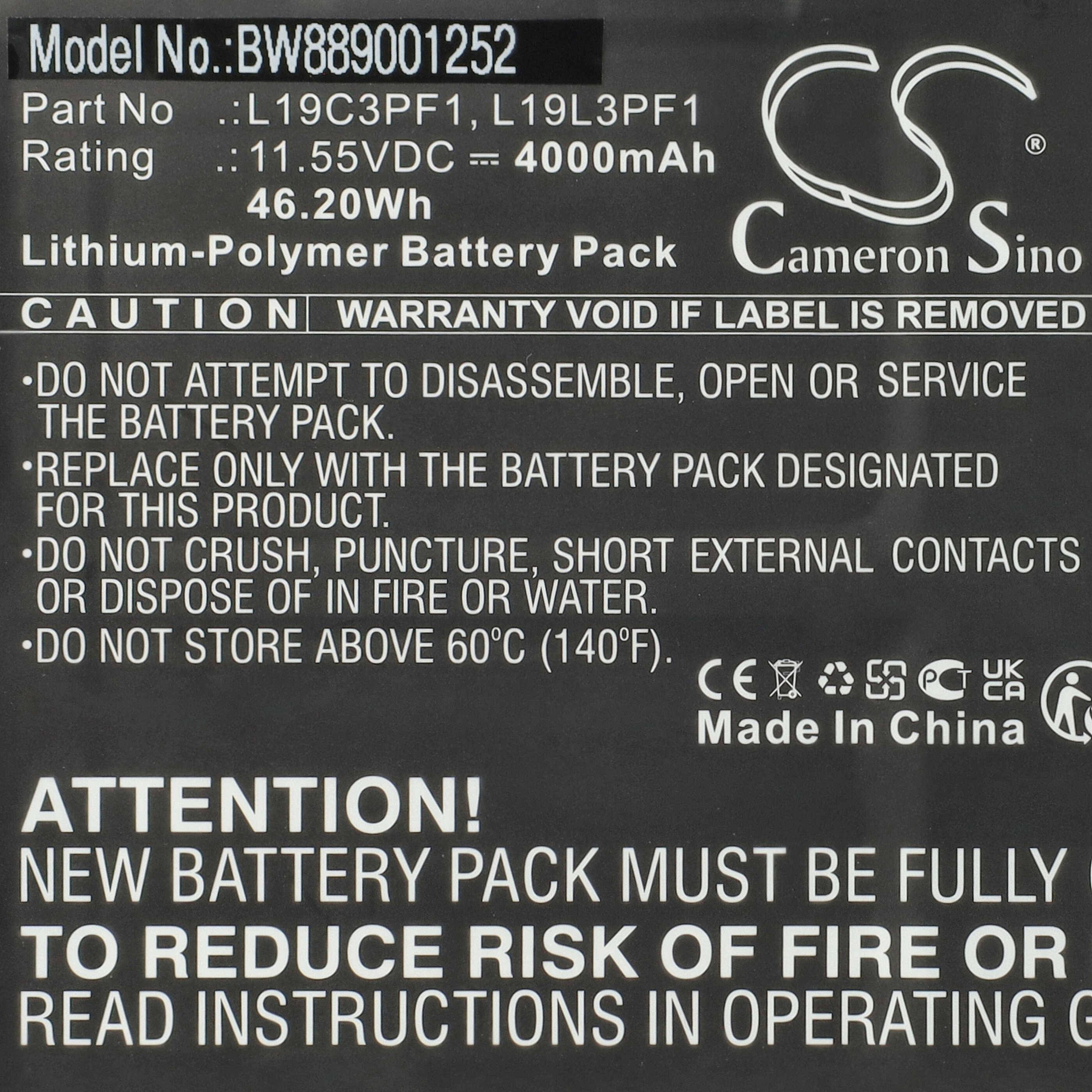 vhbw Akku kompatibel mit Lenovo ThinkBook 14, 15 Notebook (4000 mAh, 11,55 V, Li-Polymer)