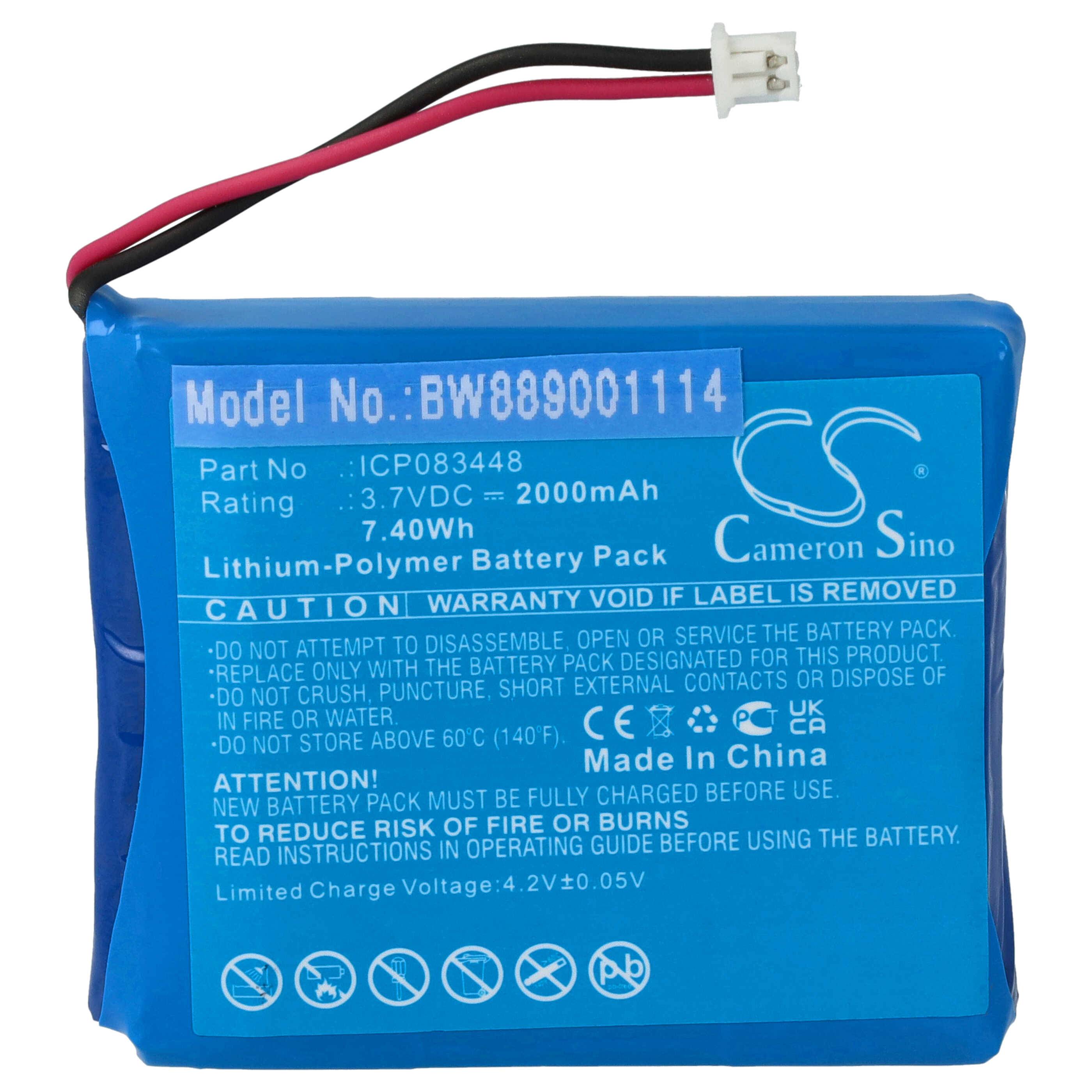 vhbw Akku Ersatz für Stabo JHHY903448A, ICP083448 für Funkgerät, Walkie Talkie (2000 mAh, 3,7 V, Li-Polymer)