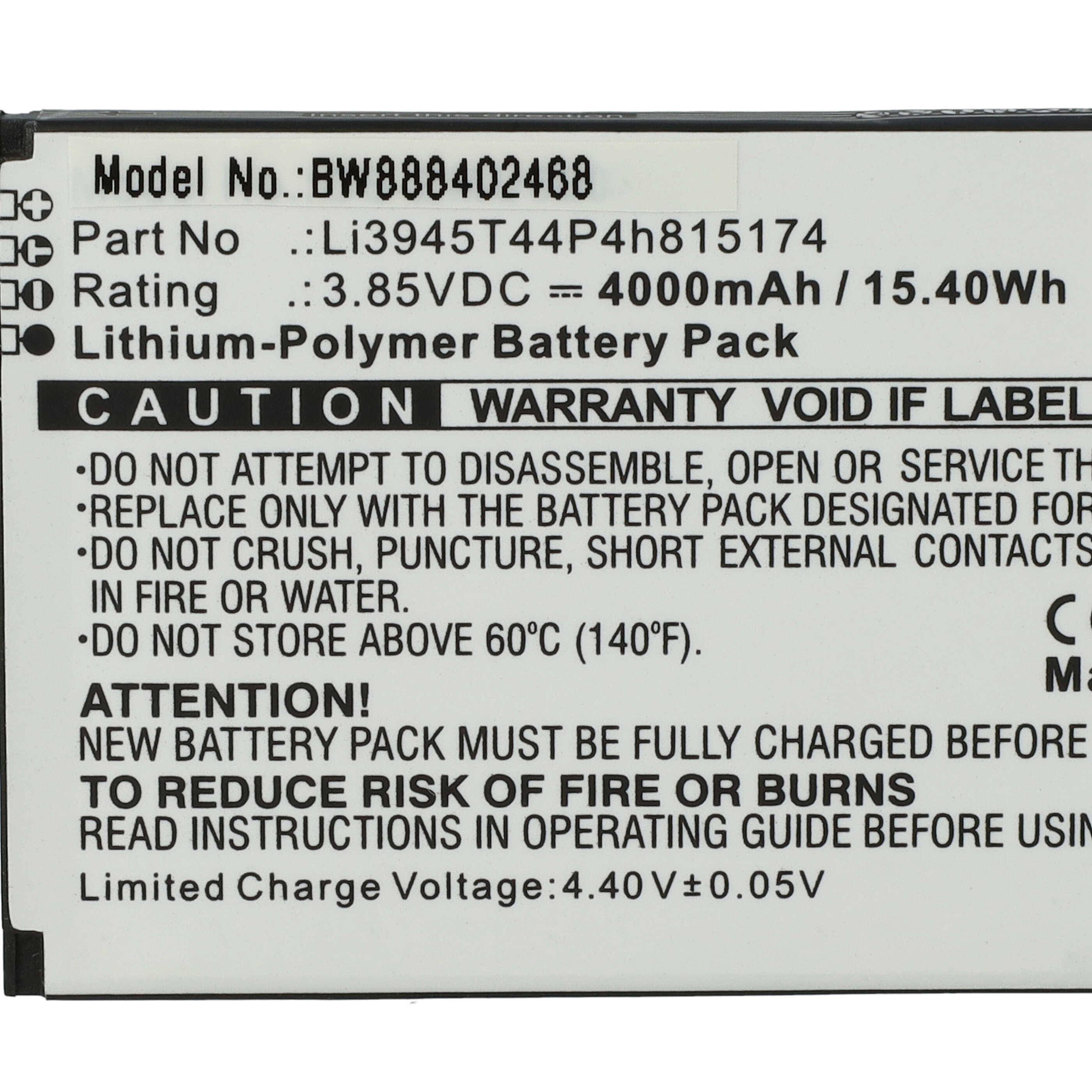 vhbw Akku kompatibel mit ZTE HyperMobile MU5001 5G Router Modem Hotspots (4000 mAh, 3,85 V, Li-Polymer)