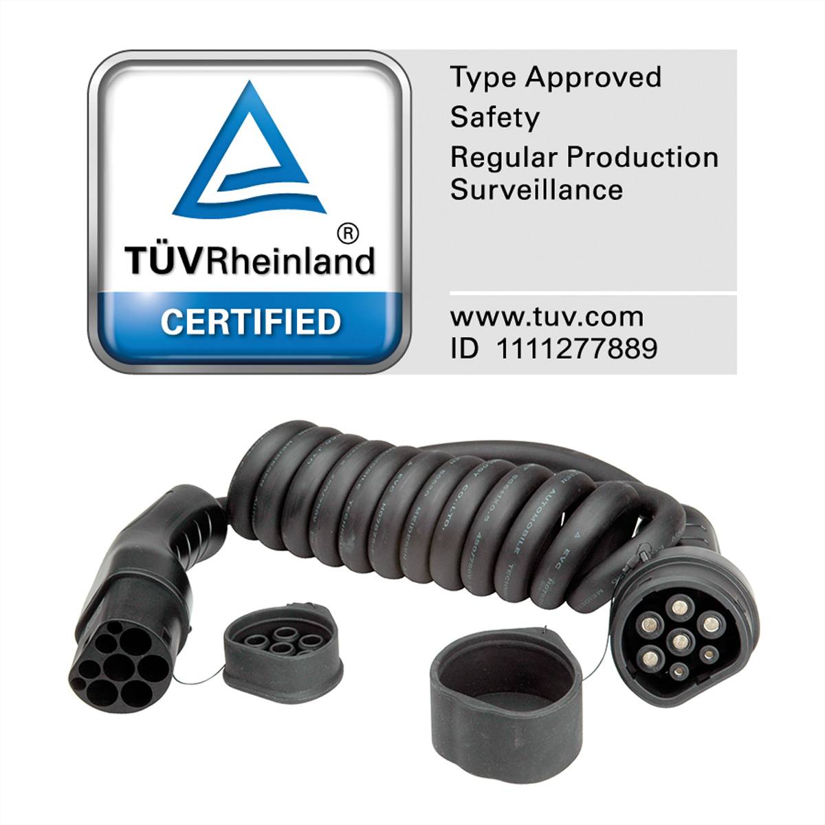 ROLINE E-Auto Ladekabel Typ2, 1-phasig, 250VAC (1P+N+E), 32 A, 7,4 kW, Spiralkabel, 5 m