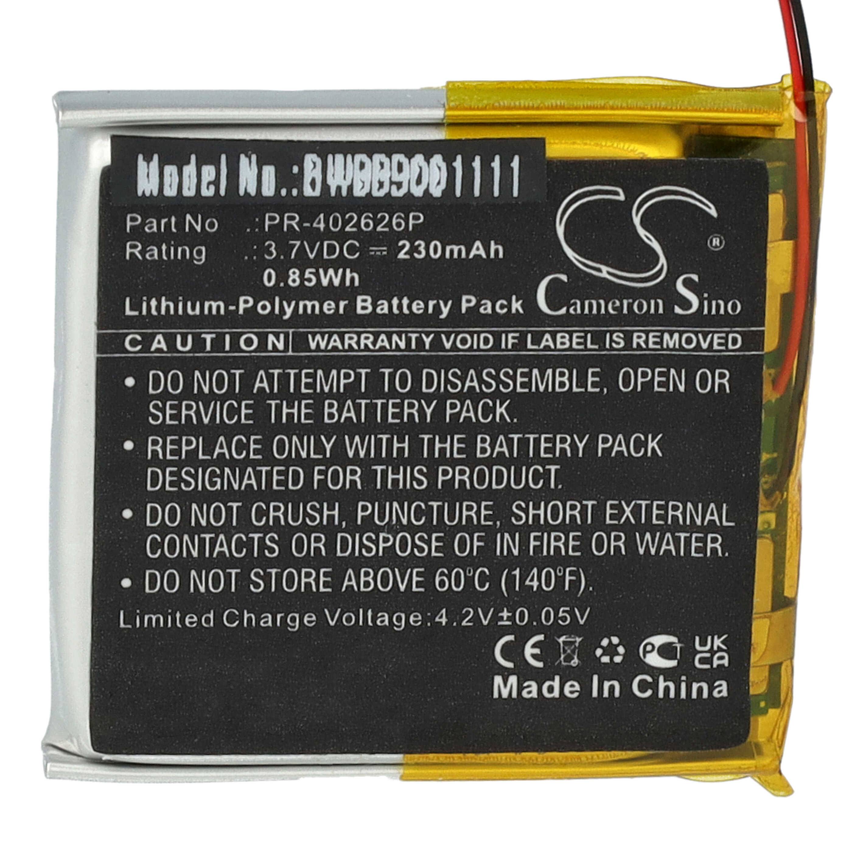 vhbw Akku Ersatz für Suunto PR-402626P für Smartwatch Uhr Fitnessarmband (230 mAh, 3,7 V, Li-Polymer)