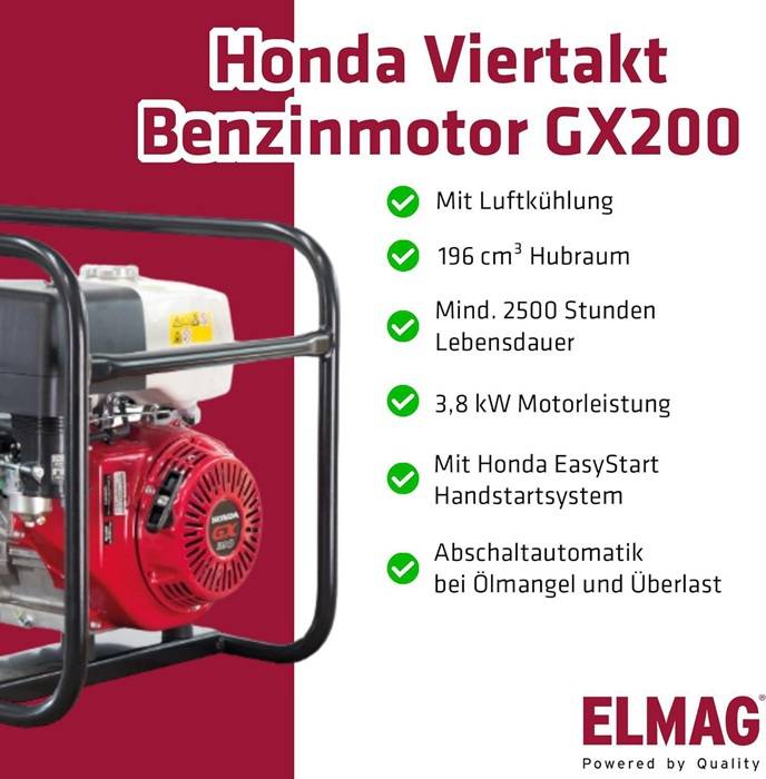 Stromerzeuger SEB 3300W-AVR Motorleistung 3,8kW m.HONDA-Motor GX200 Benzin ELMAG
