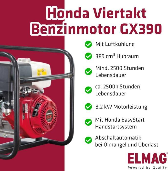 Stromerzeuger SEB 7500WD-AVR Motorleistung 8,2kW m.HONDA-Motor GX390 Benzin