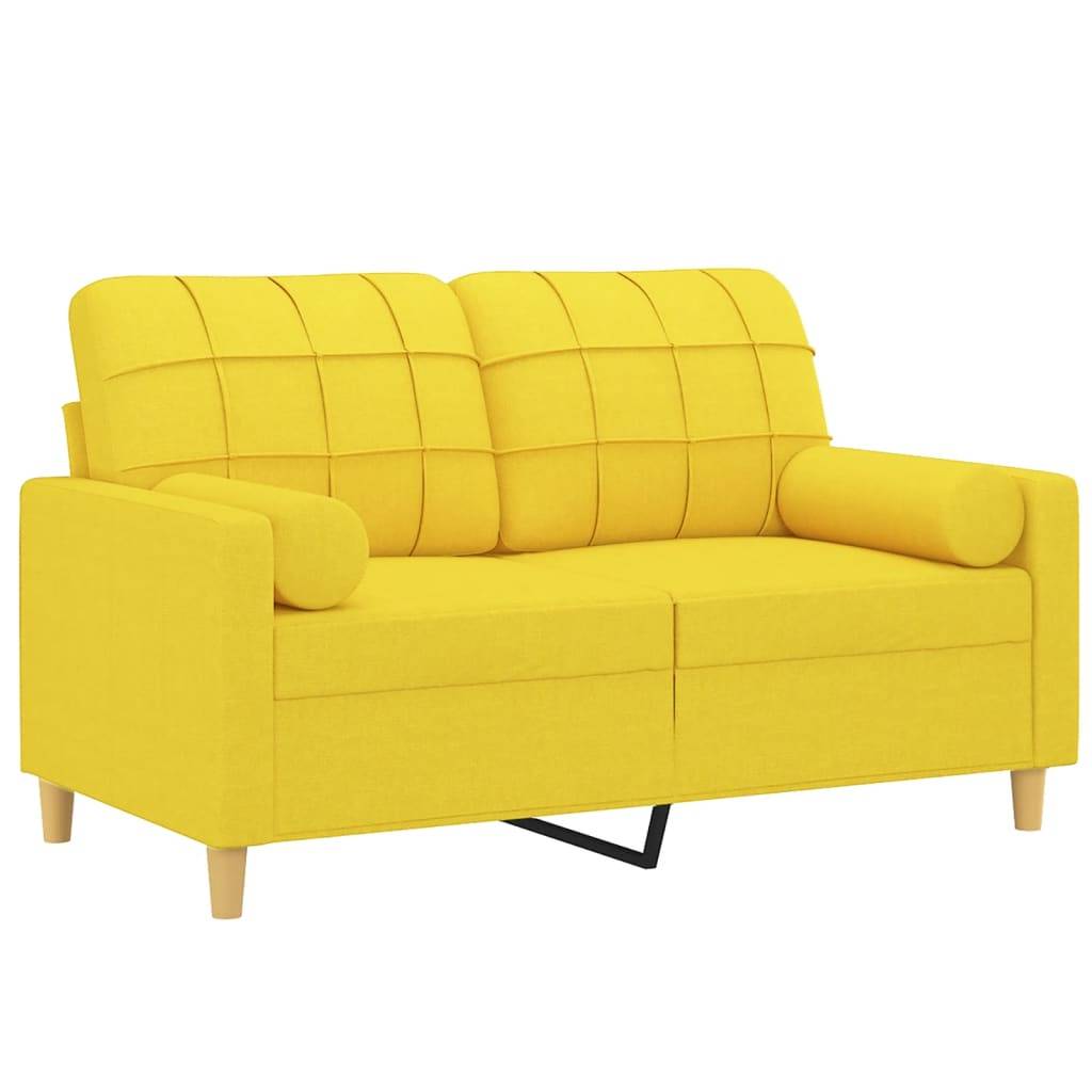 vidaXL 2-Sitzer-Sofa mit Zierkissen Hellgelb 120 cm Stoff