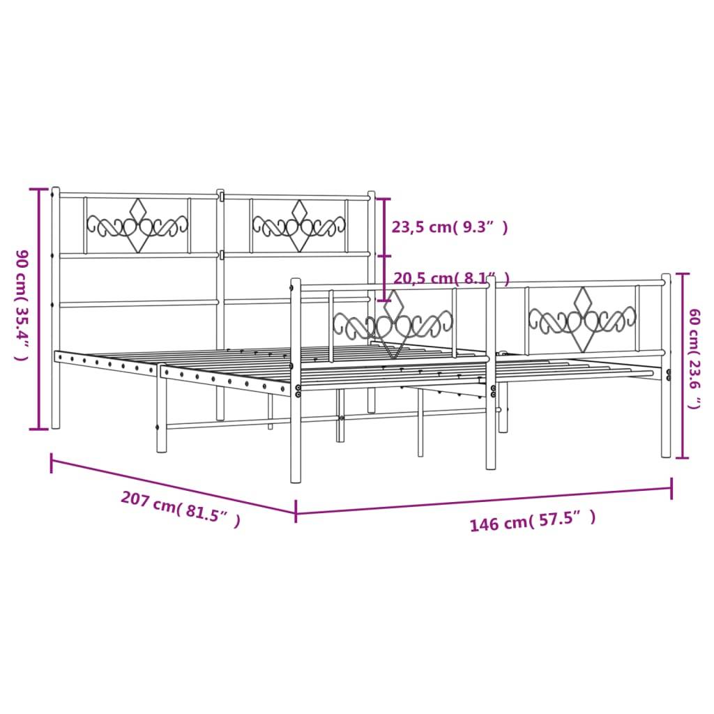 vidaXL Bettgestell mit Kopf- und Fußteil Metall Schwarz 140x200 cm