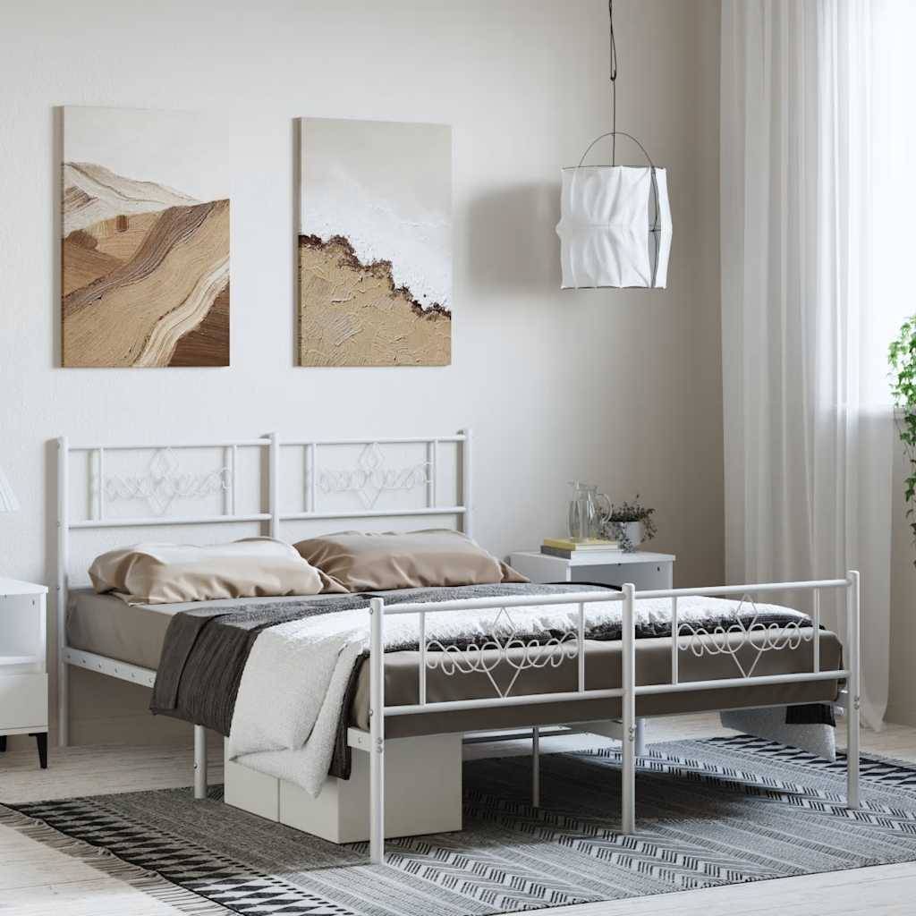 vidaXL Bettgestell mit Kopf- und Fußteil Metall Weiß 135x190 cm