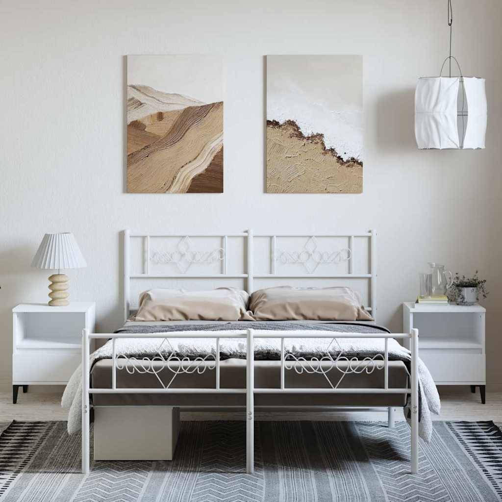 vidaXL Bettgestell mit Kopf- und Fußteil Metall Weiß 135x190 cm