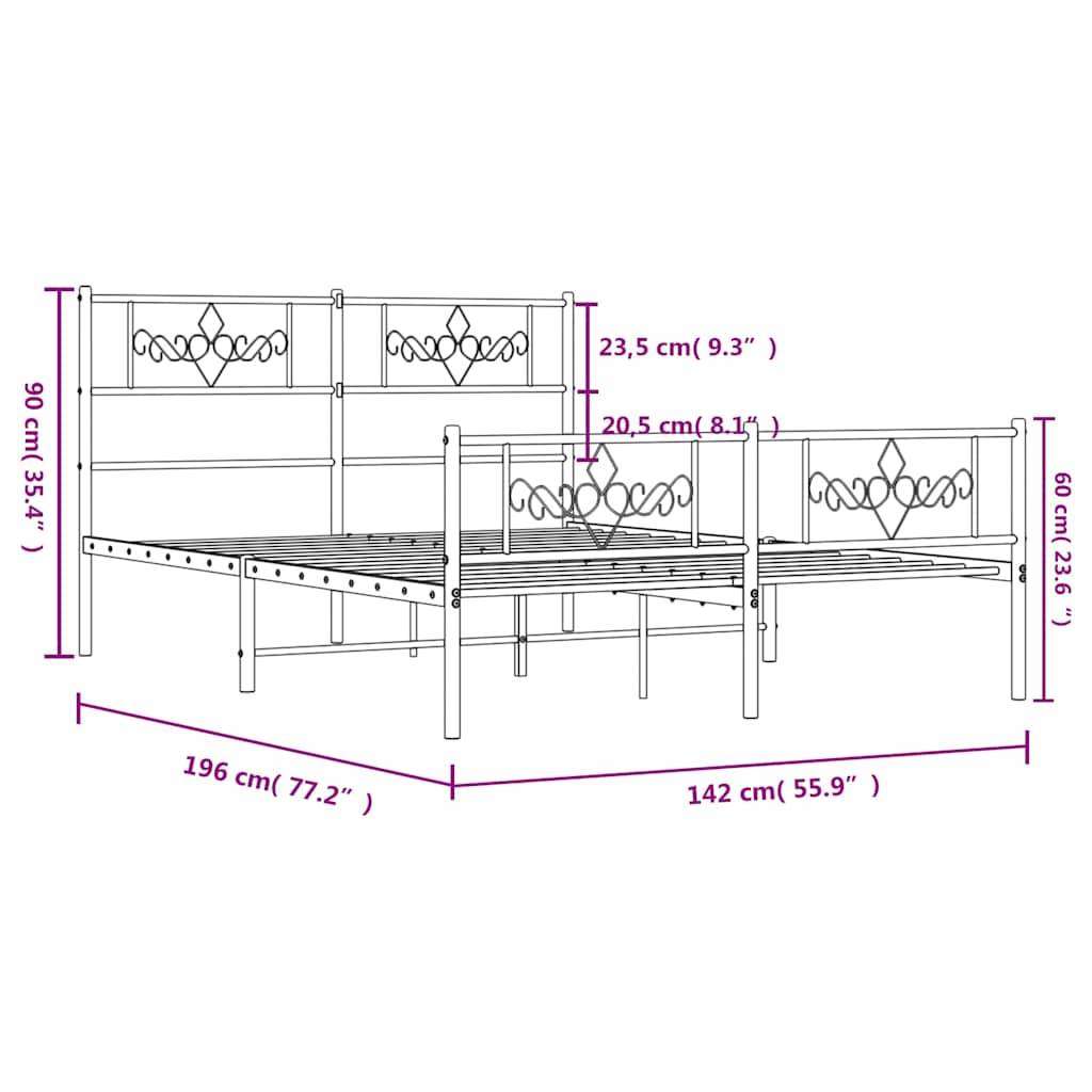 vidaXL Bettgestell mit Kopf- und Fußteil Metall Weiß 135x190 cm