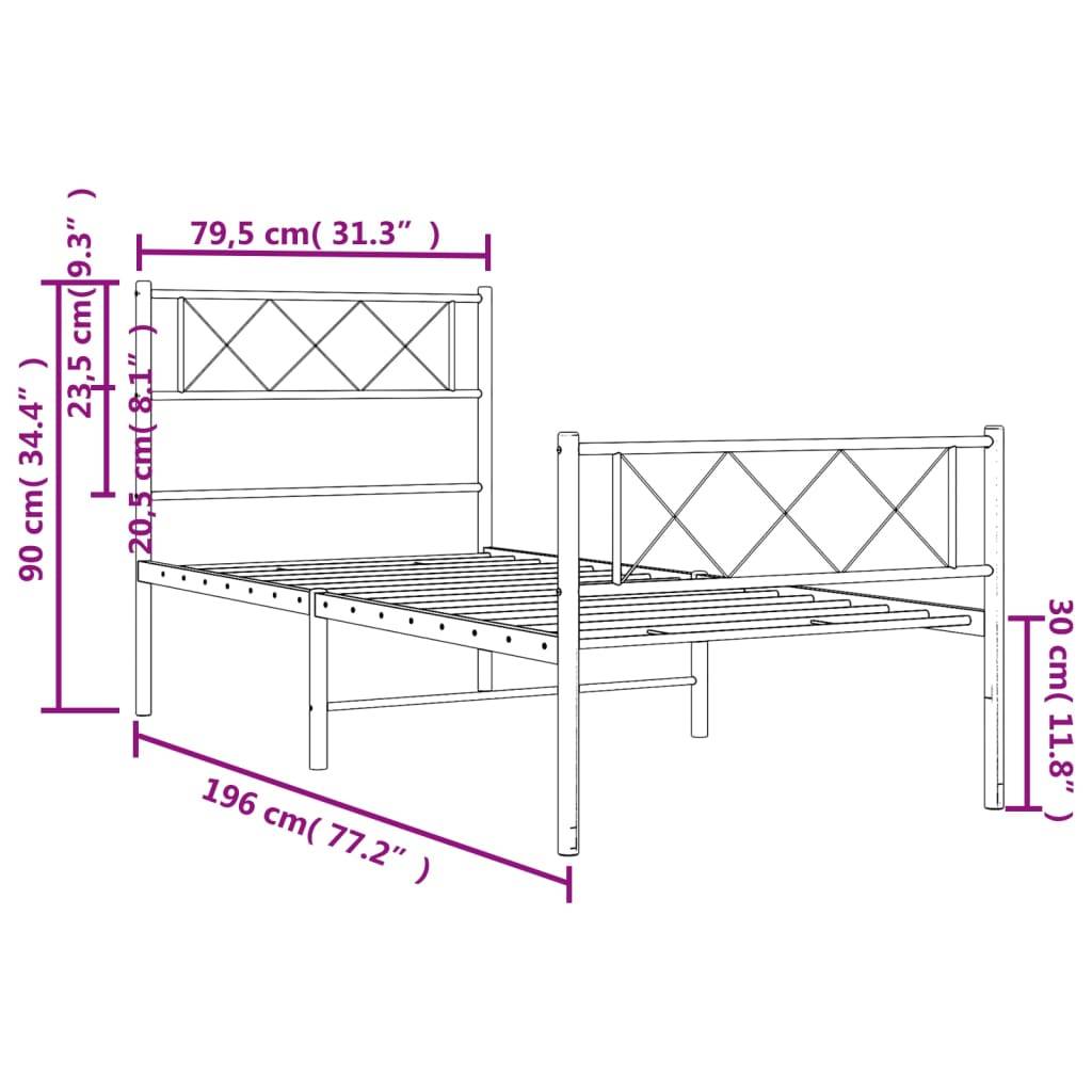 vidaXL Bettgestell mit Kopf- und Fußteil Metall Schwarz 75x190 cm