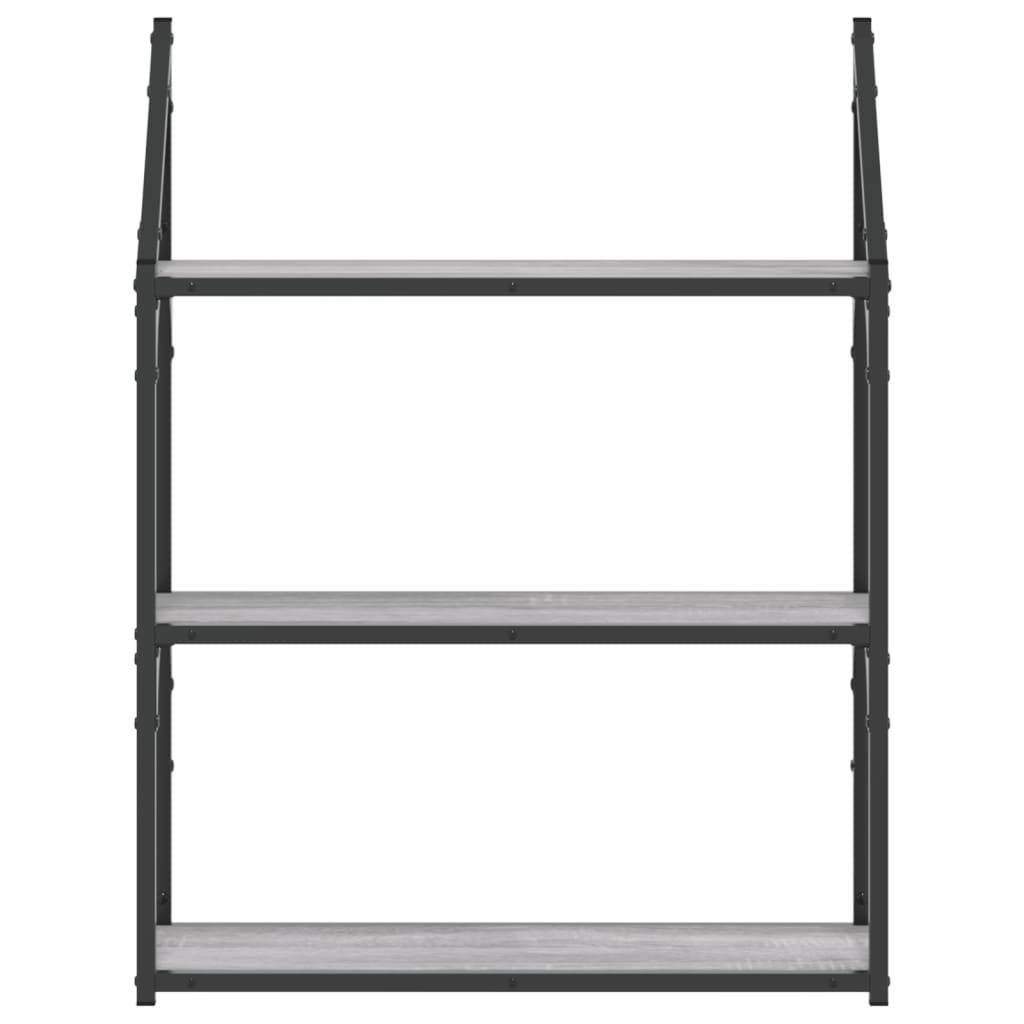 vidaXL Wandregal 3 Fächer Grau Sonoma 60x21x78,5 cm Holzwerkstoff