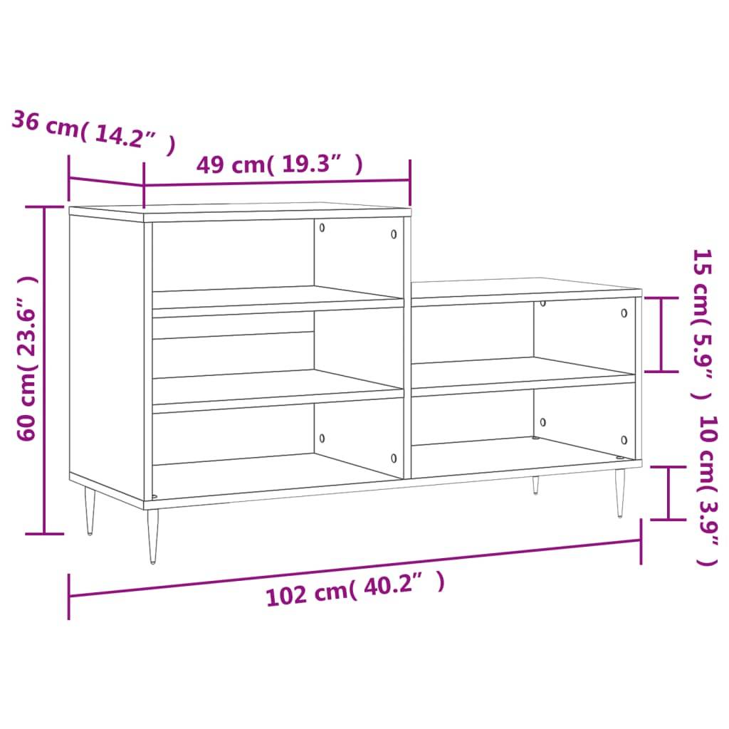 vidaXL Schuhregal Sonoma-Eiche 102x36x60 cm Holzwerkstoff