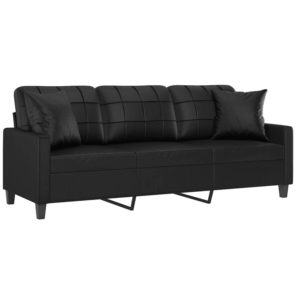 vidaXL 3-Sitzer-Sofa mit Zierkissen Schwarz 180 cm Kunstleder