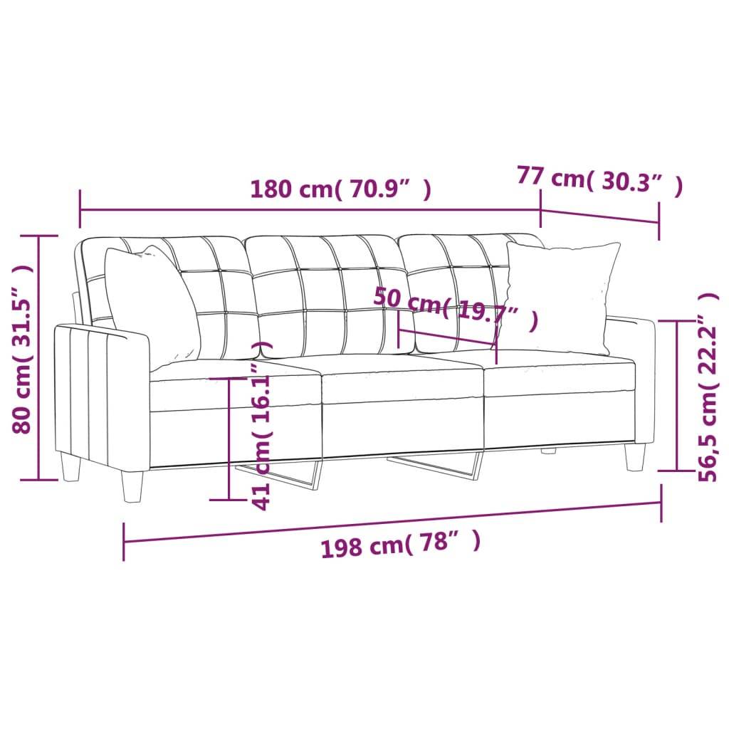 vidaXL 3-Sitzer-Sofa mit Zierkissen Schwarz 180 cm Kunstleder