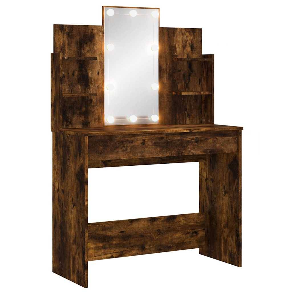 vidaXL Schminktisch mit LED-Leuchten Räuchereiche 96x40x142 cm
