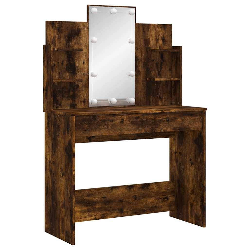 vidaXL Schminktisch mit LED-Leuchten Räuchereiche 96x40x142 cm