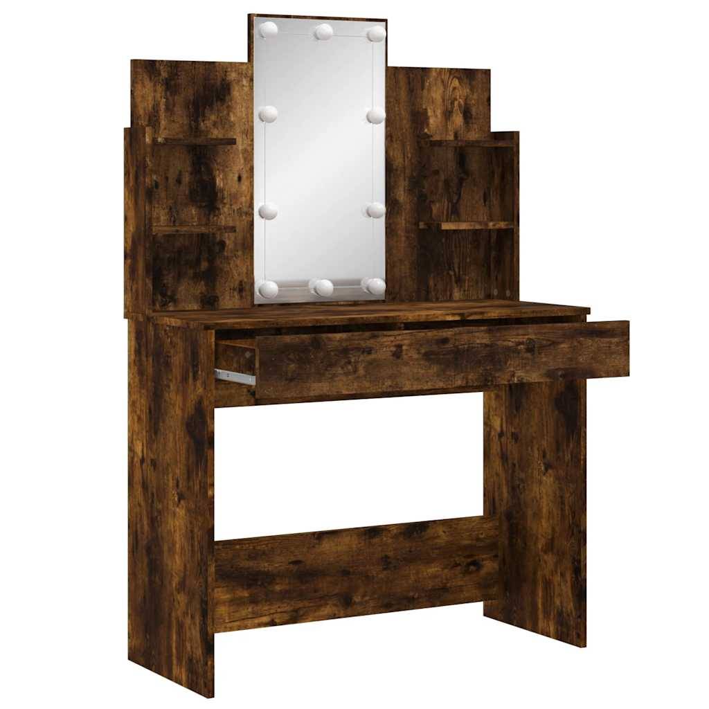 vidaXL Schminktisch mit LED-Leuchten Räuchereiche 96x40x142 cm