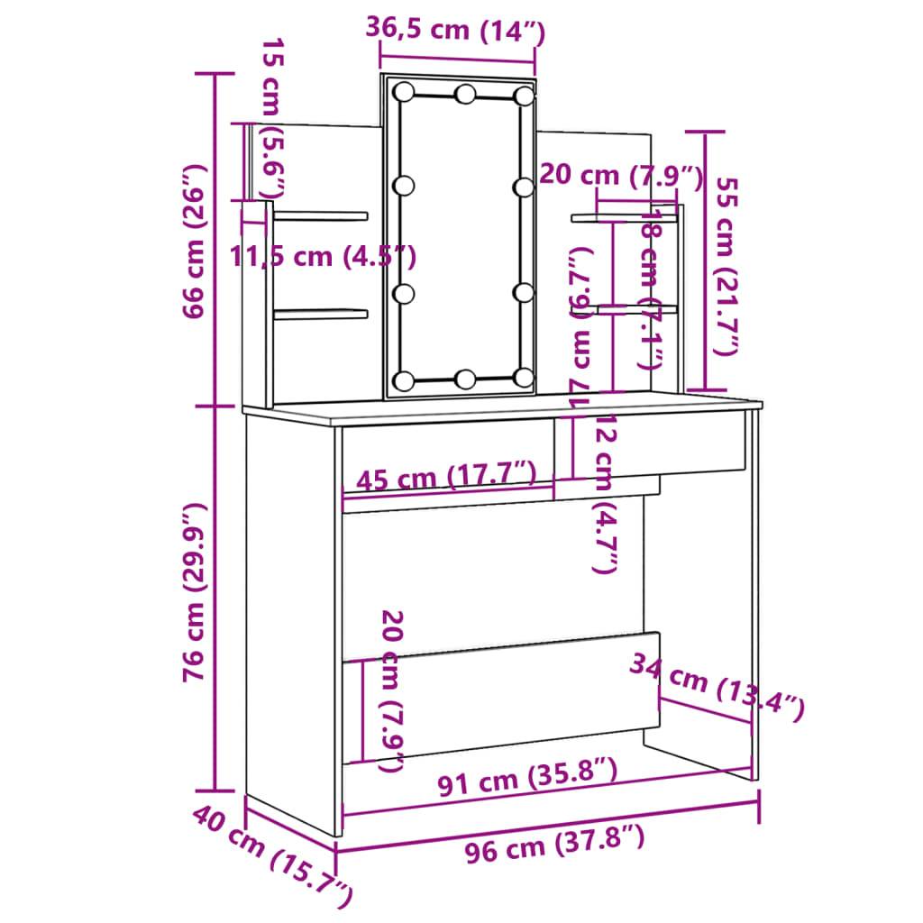 vidaXL Schminktisch mit LED-Leuchten Räuchereiche 96x40x142 cm
