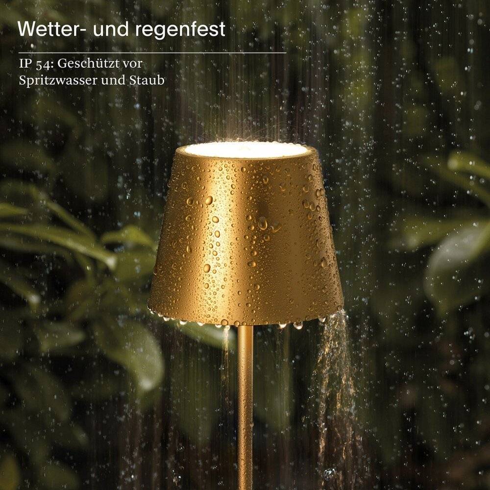 LED Akku Stehleuchte Nuindie aus Aluminiumdruckguss in Gold IP54