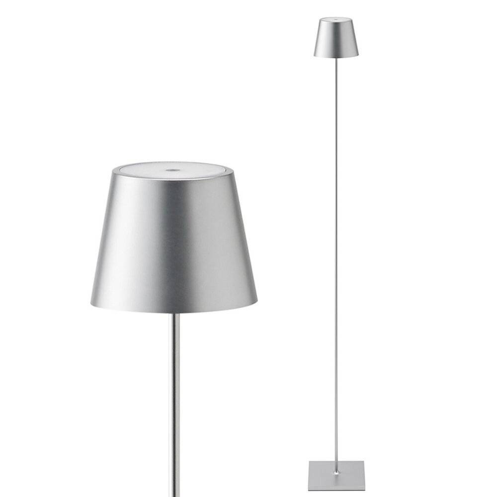 LED Akku Stehleuchte Nuindie aus Aluminiumdruckguss in Silber IP54
