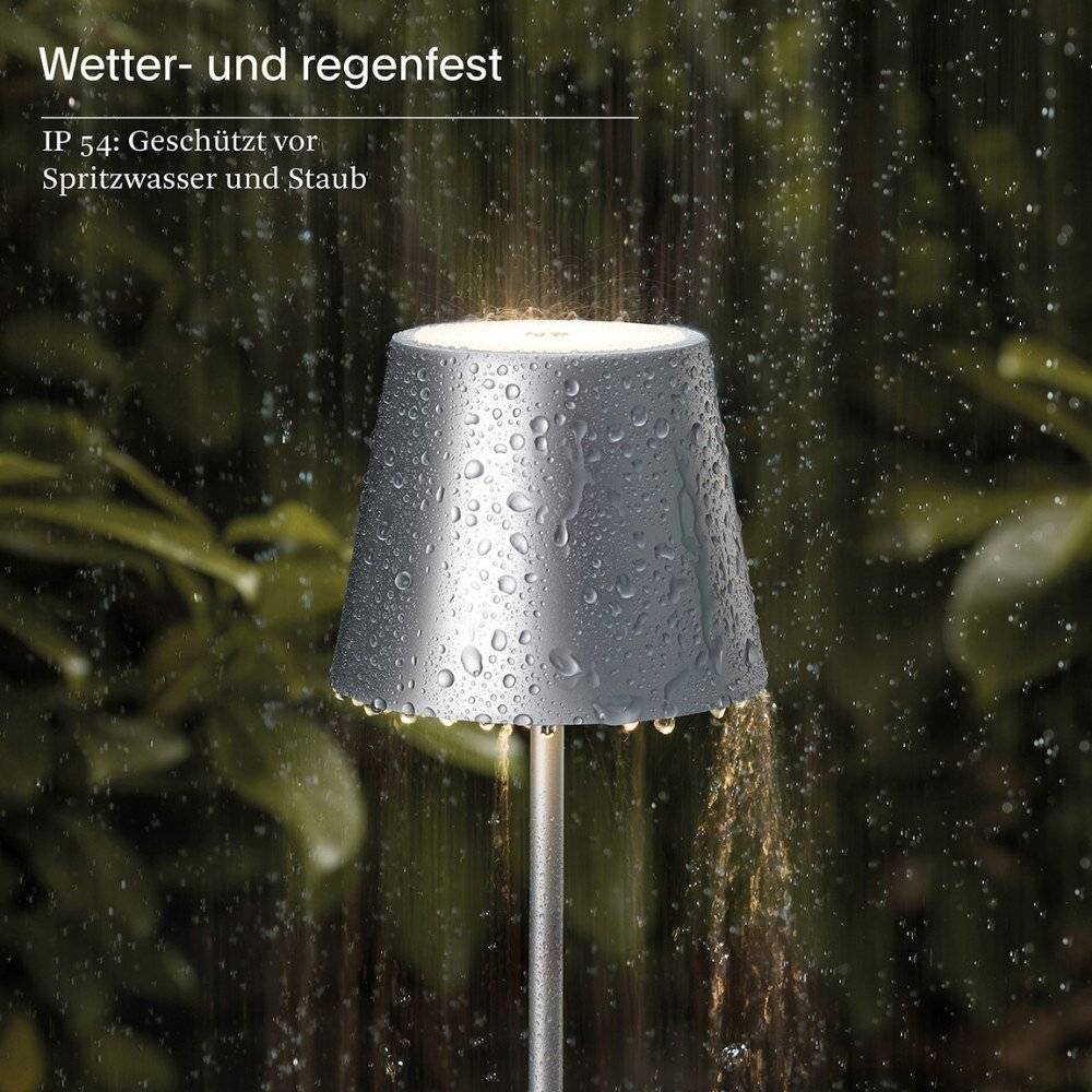 LED Akku Stehleuchte Nuindie aus Aluminiumdruckguss in Silber IP54