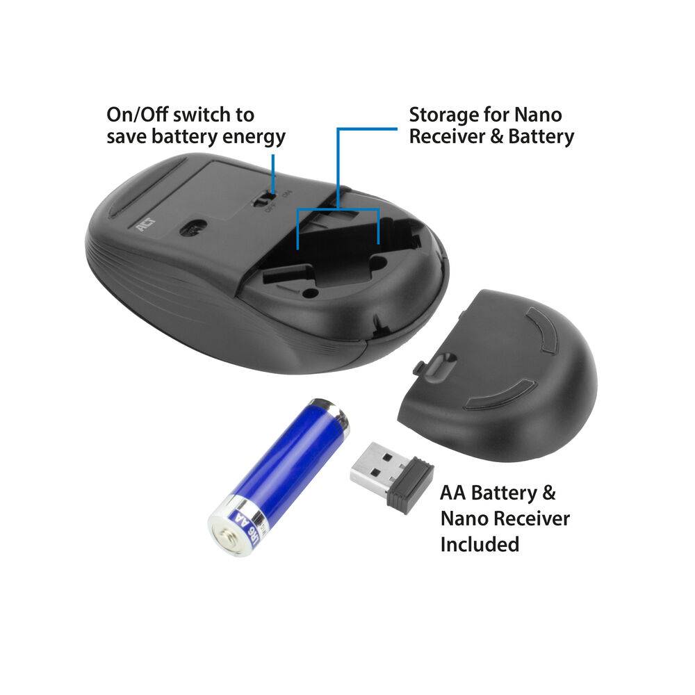 ACT AC5105 Kabellose optische LED-Maus | USB-Nano-Empfänger | 1000 DPI | Schwarz