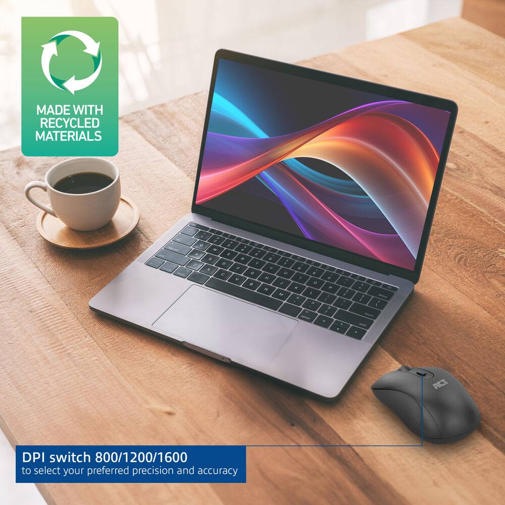 ACT AC5105 Kabellose optische LED-Maus | USB-Nano-Empfänger | 1000 DPI | Schwarz