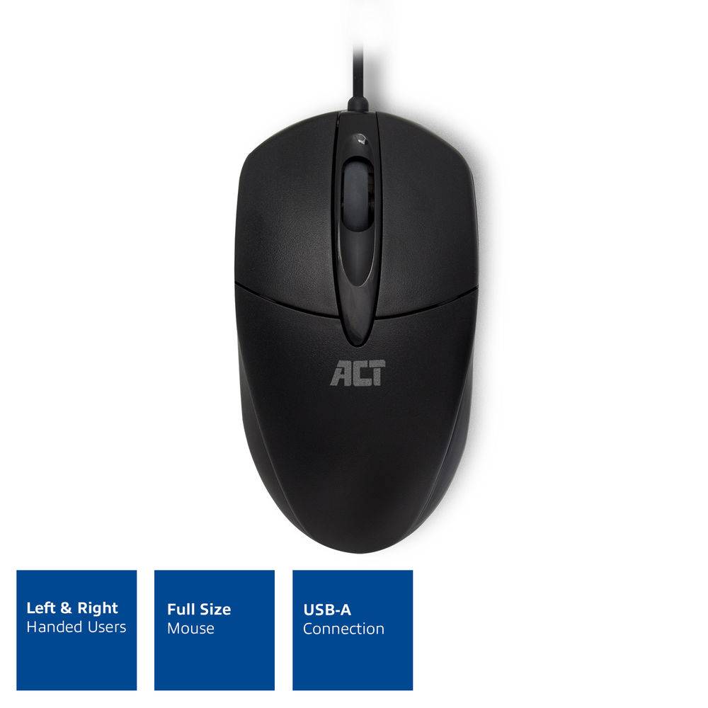 ACT AC5005 Optische Maus | Kabelgebunden | USB | 1000 dpi | Links- und Rechtshänder | Schwarz