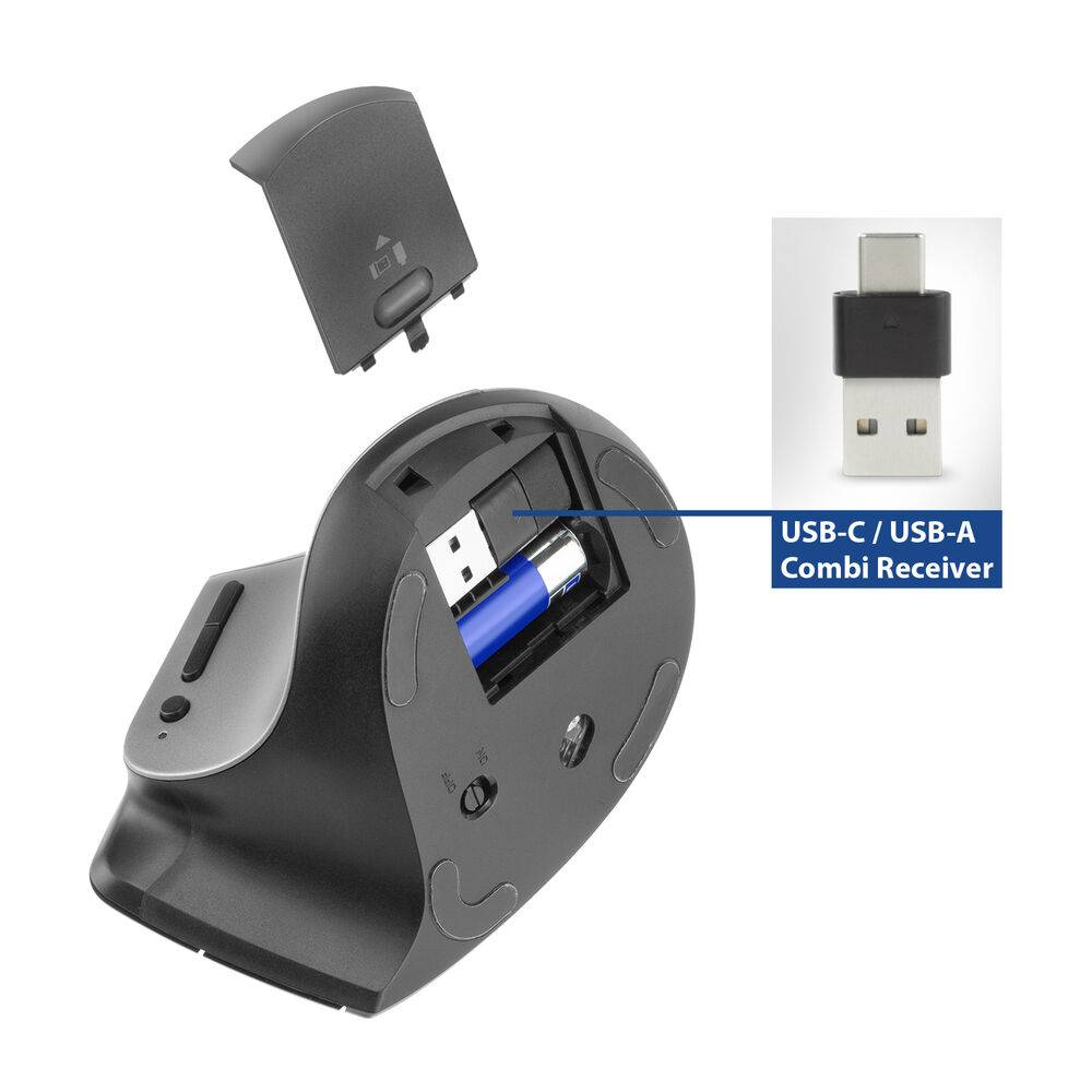 ACT AC5155 Kabellose ergonomische Maus | Bluetooth | USB-C/USB-A | 2400 DPI | Max. 3 Geräte