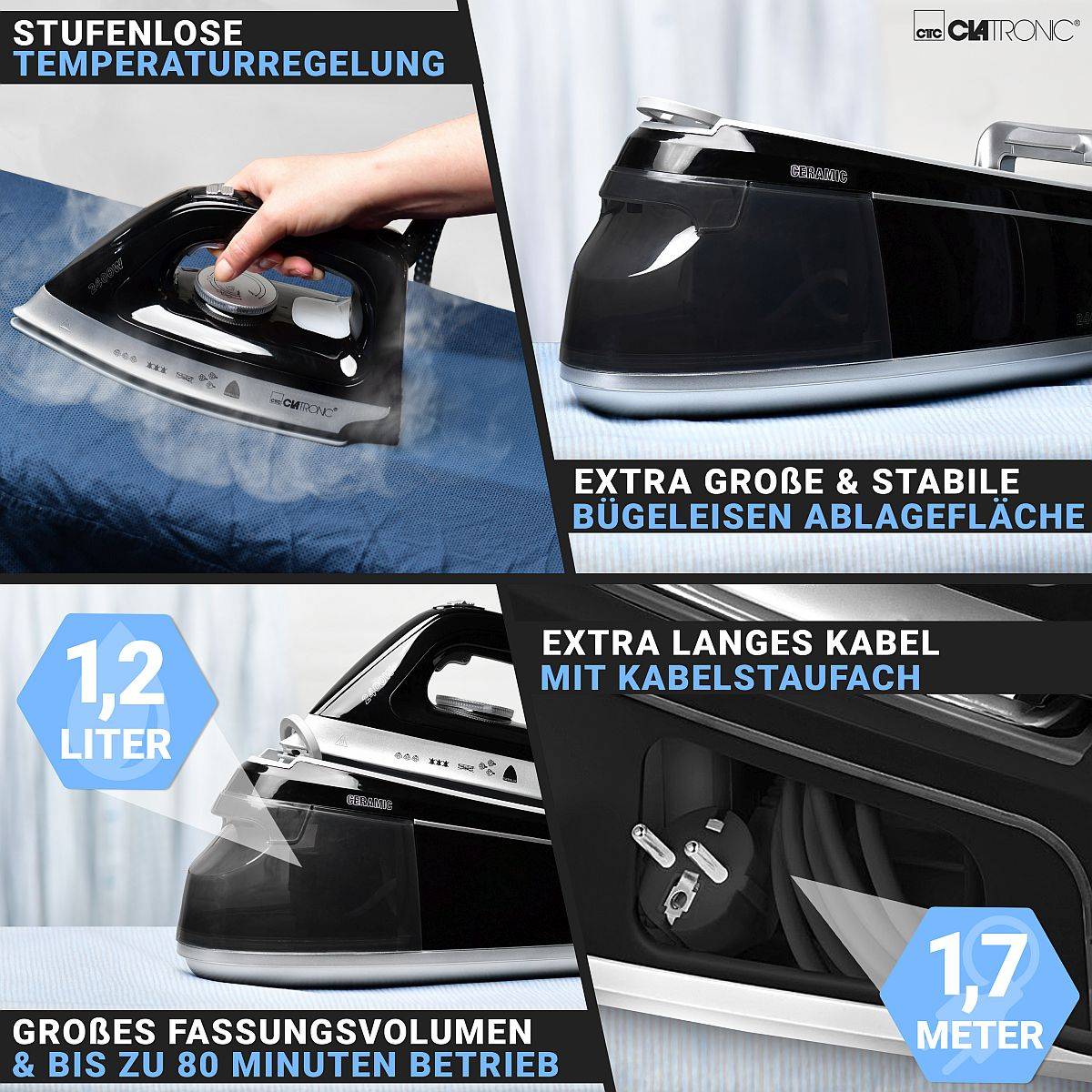 CLATRONIC Dampfbügelstation DBS 3749, 2400 Watt, schwarz