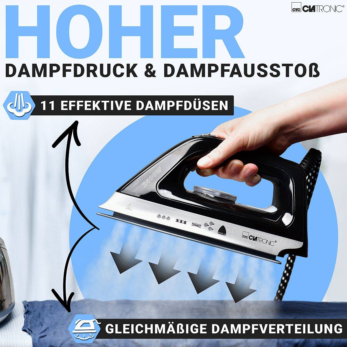 CLATRONIC Dampfbügelstation DBS 3749, 2400 Watt, schwarz