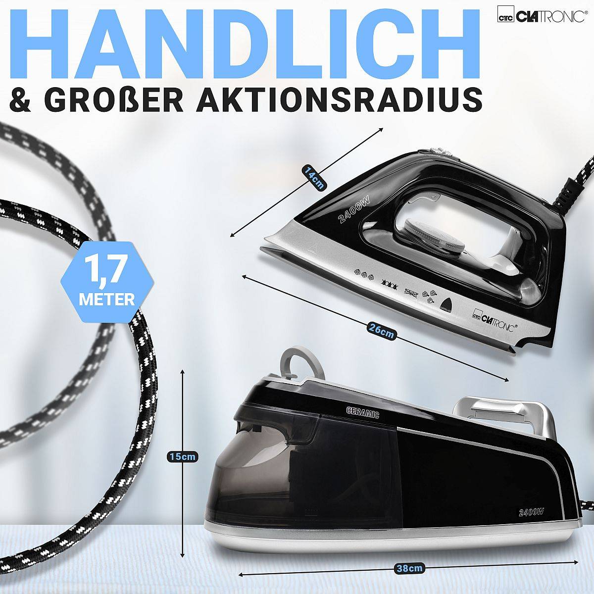 CLATRONIC Dampfbügelstation DBS 3749, 2400 Watt, schwarz