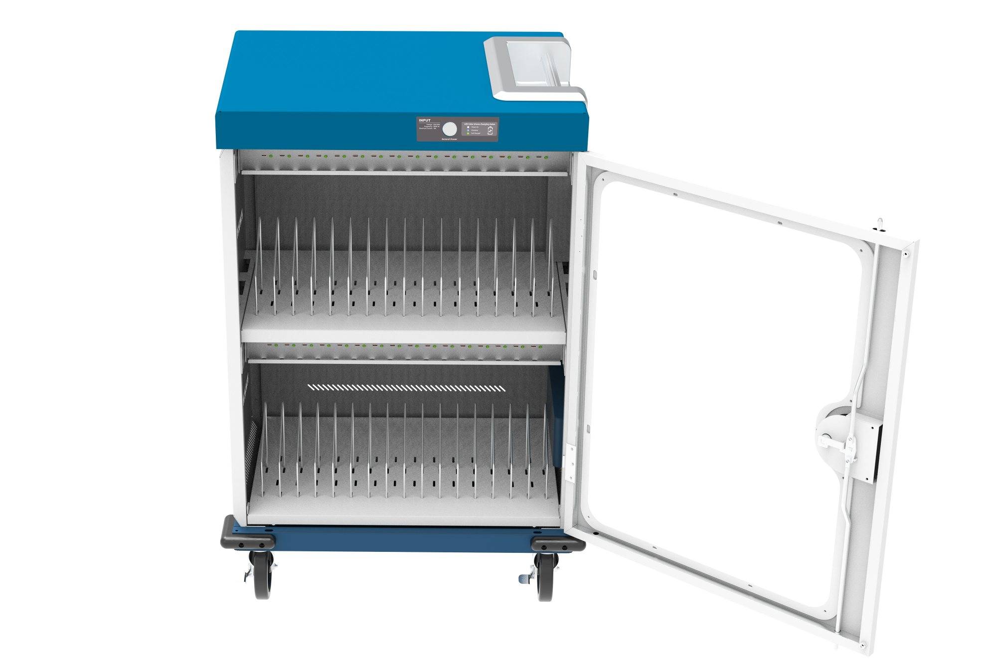 Good Connections® Ladewagen für 32 Geräte, USB-C™, 18W pro Port, PD 3.0, QC 3.0, weiß/blau