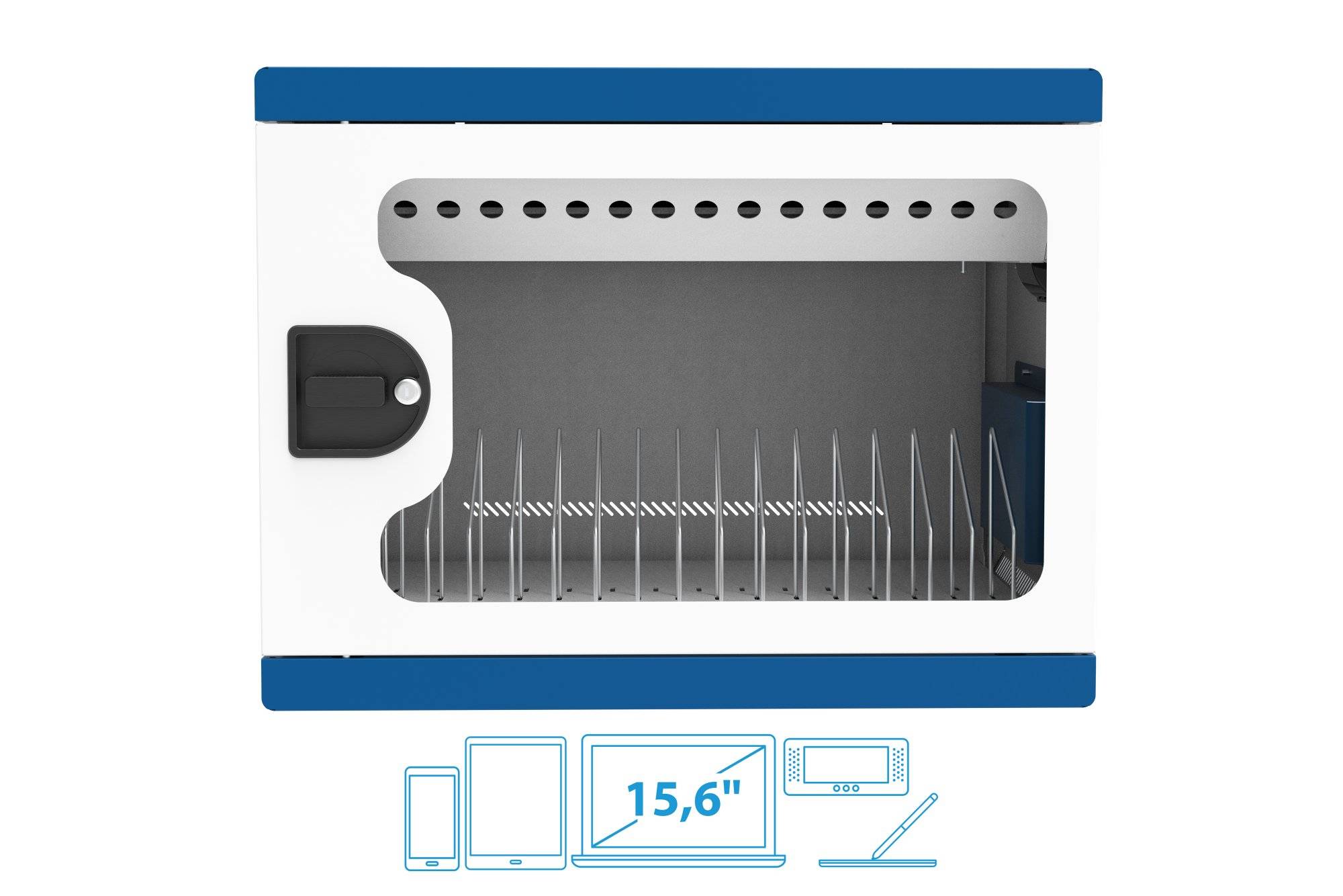 Good Connections® Notebook-Ladeschrank/-wagen für 16 Geräte, Schutzkontaktbuchsen, weiß/blau