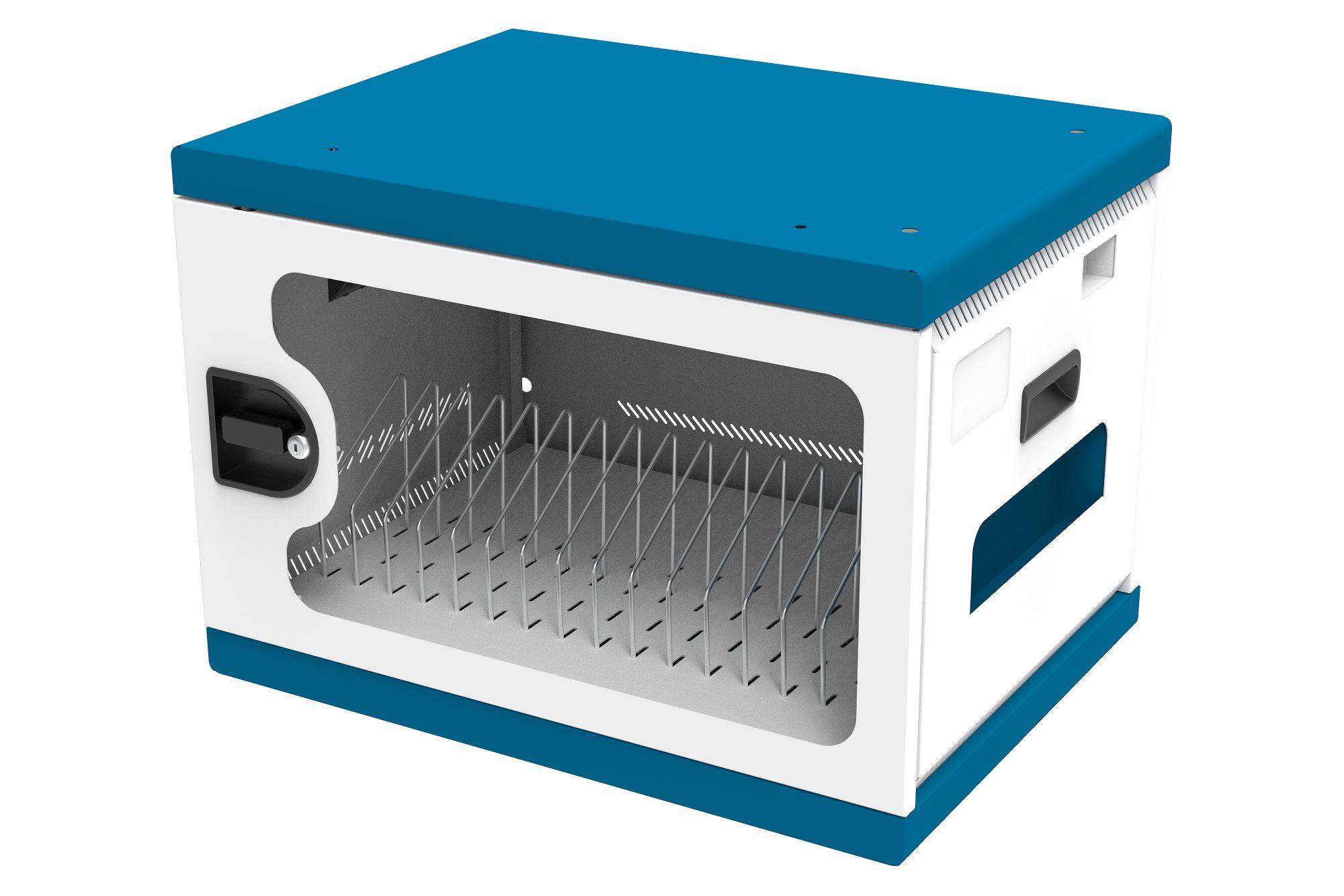 Good Connections® Ladeschrank/-wagen für 16 Geräte, USB-C™, 65W pro Port, PD 3.0, QC 3.0, weiß/blau