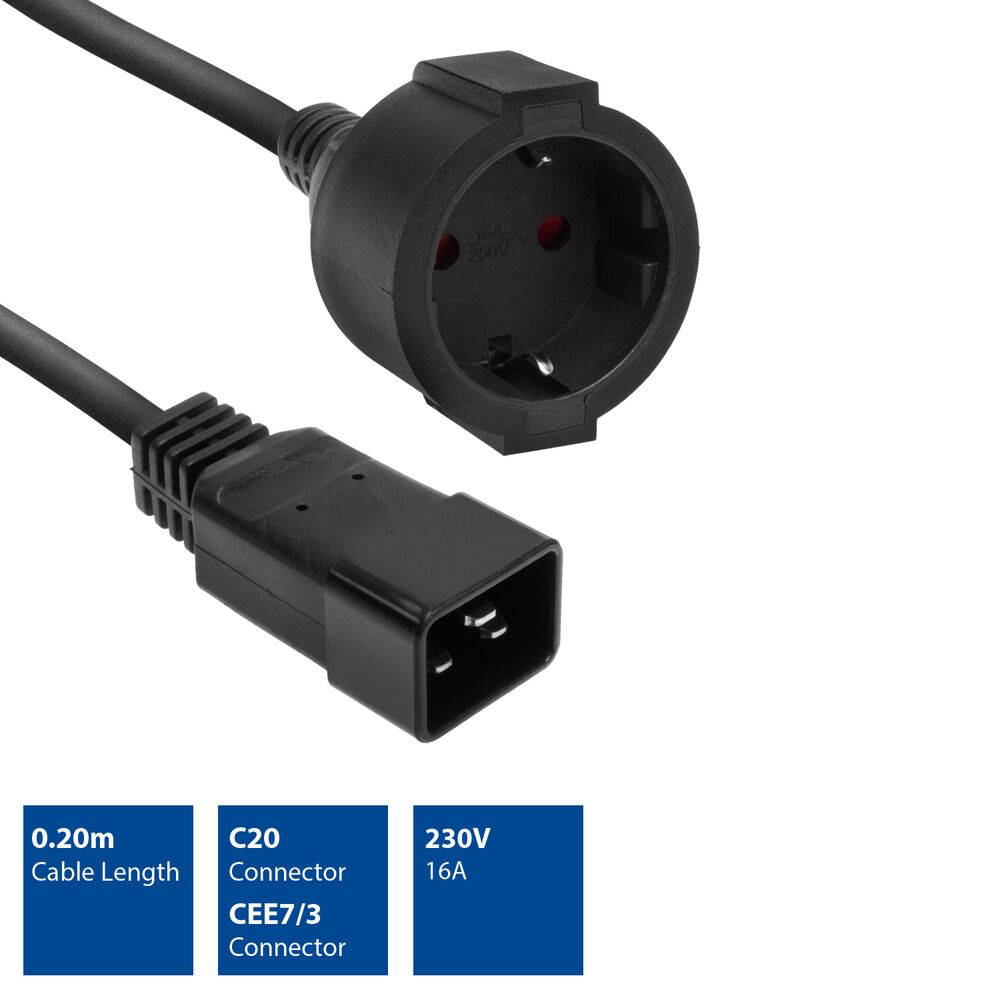ACT AK5251 Netzkabel Netzkabel C20 - CEE 7/3 | schwarz | 20 cm