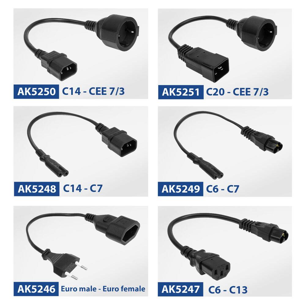 ACT AK5251 Netzkabel Netzkabel C20 - CEE 7/3 | schwarz | 20 cm