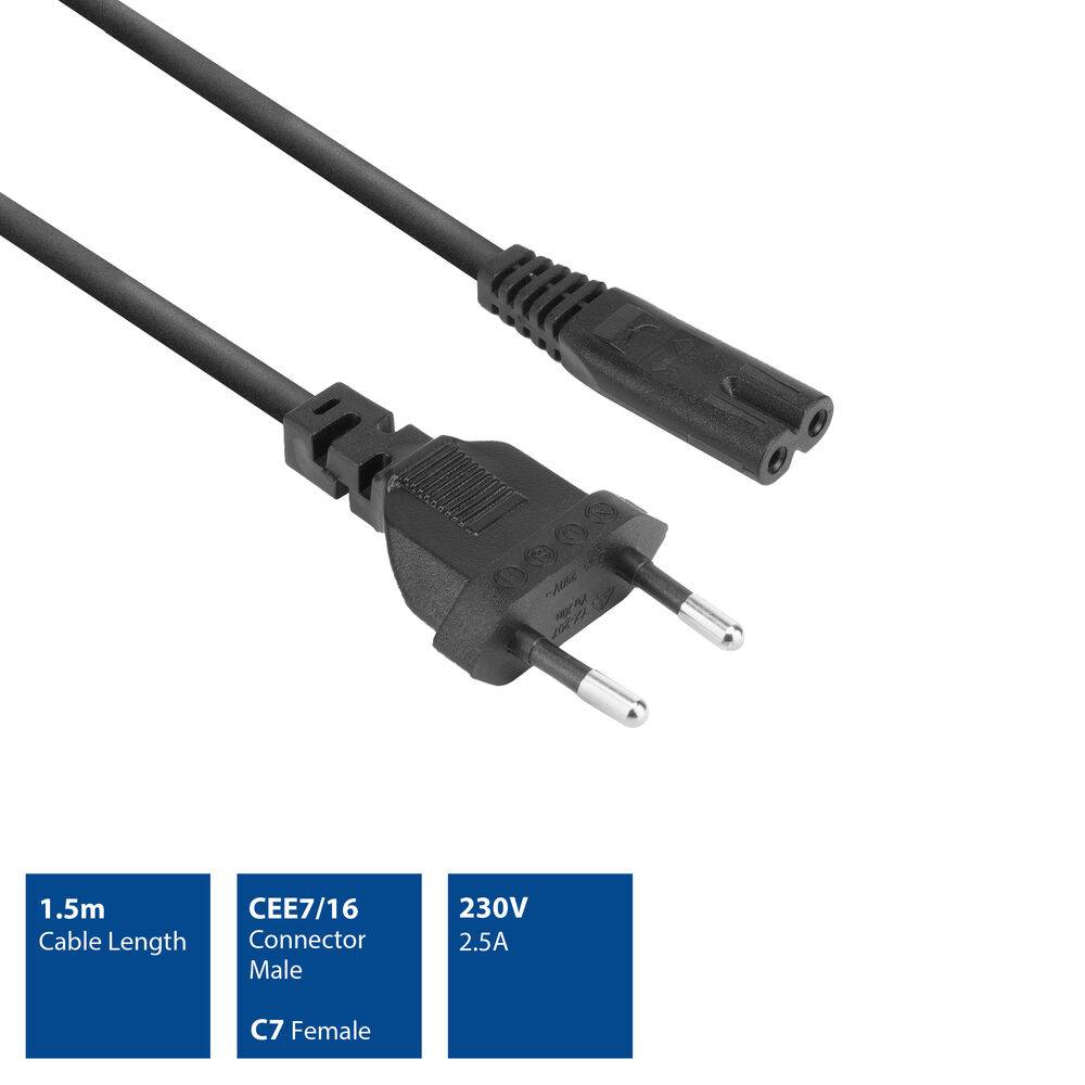 ACT AK5020 230V Stromkabel Euro/C7 Buchse Schwarz - 1,5 Meter