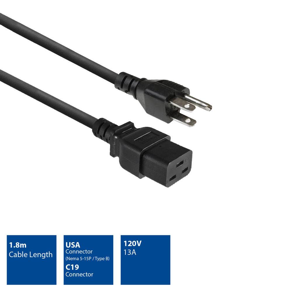 ACT AK5445 Netzkabel | USA Stecker | C19 | Schwarz | 1,8 Meter