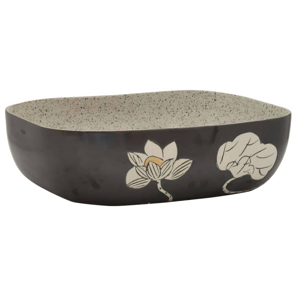 vidaXL Aufsatzwaschbecken Grau Schwarz Rechteck 48x37,5x13,5cm Keramik