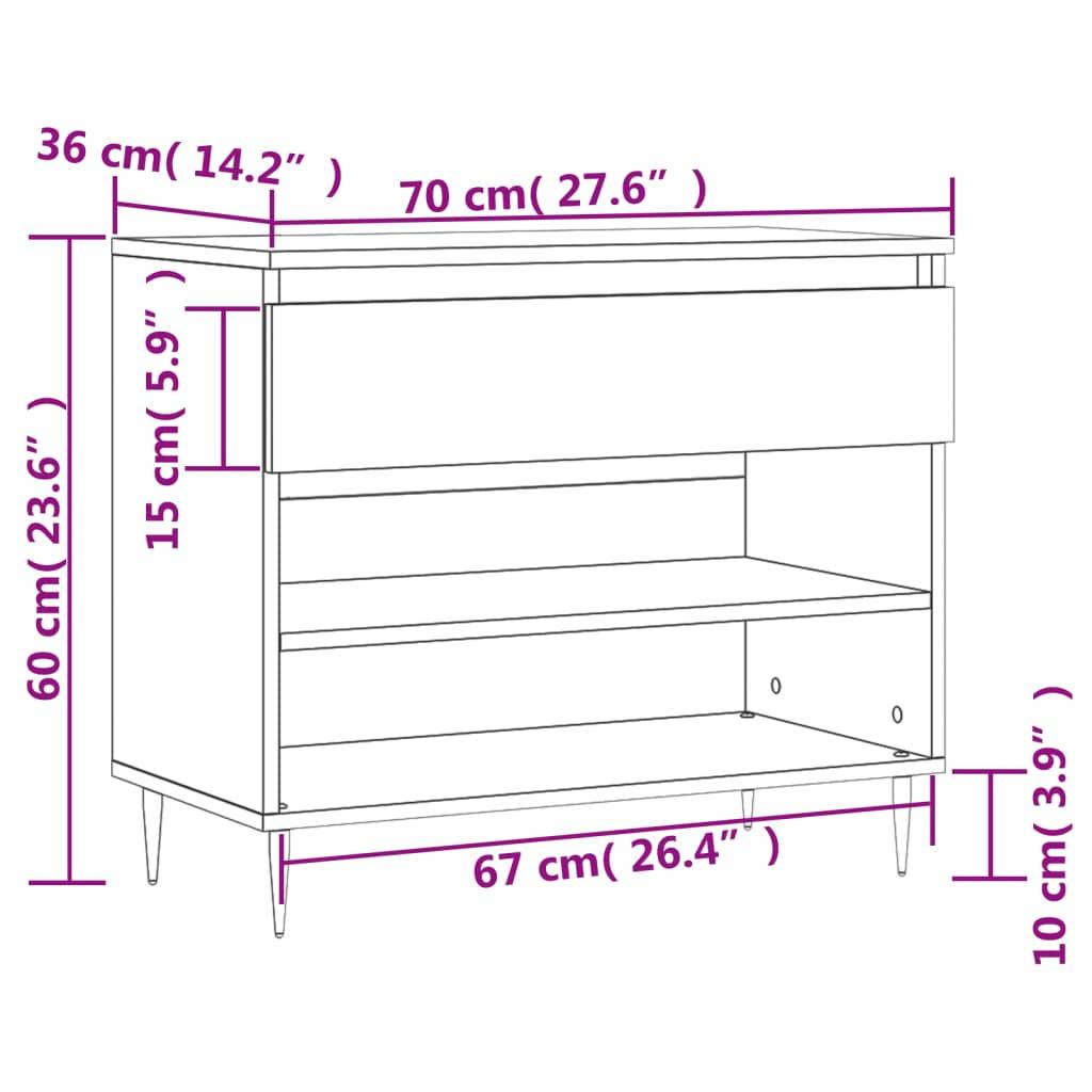 vidaXL Schuhregal Betongrau 70x36x60 cm Holzwerkstoff