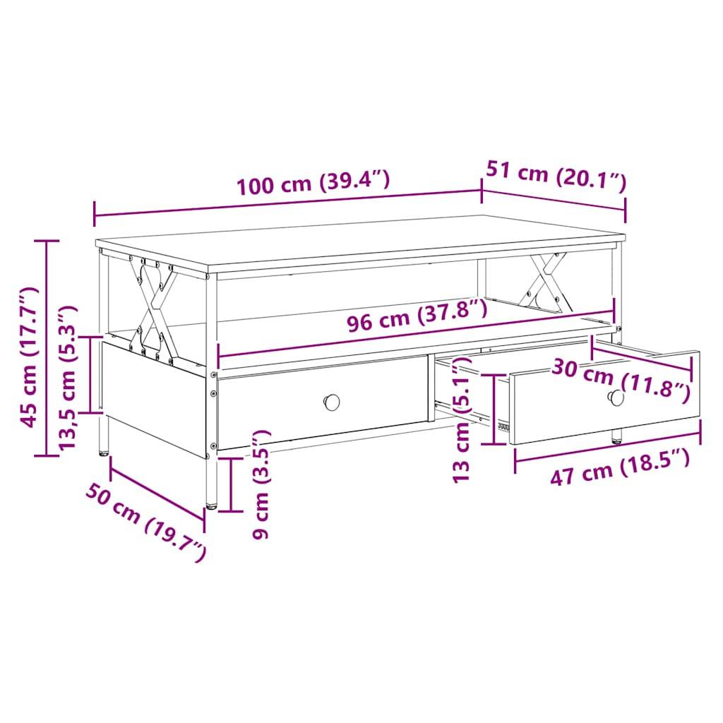 vidaXL Couchtisch Sonoma-Eiche 100x51x45 cm Holzwerkstoff